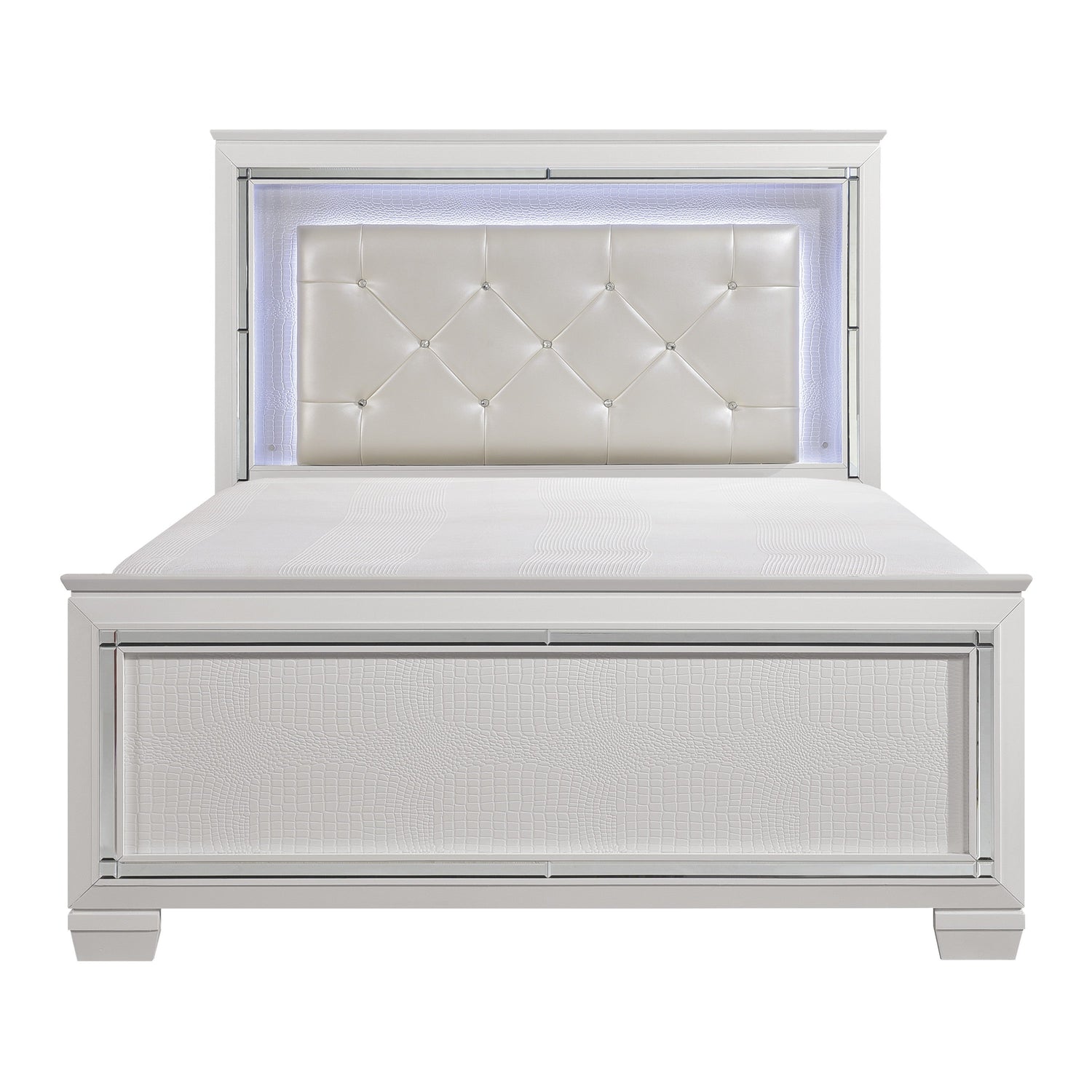 Allura White Queen LED Upholstered Panel Bed - SET | 1916W-1 | 1916W-2 | 1916W-3 - Bien Home Furniture & Electronics