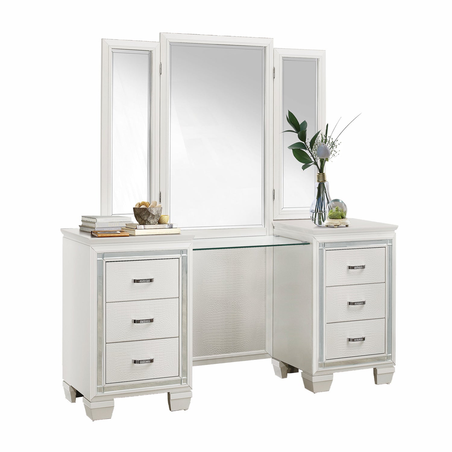 Allura White Vanity Dresser with Mirror - SET | 1916W-15R | 1916W-15L | 1916W-15M - Bien Home Furniture & Electronics