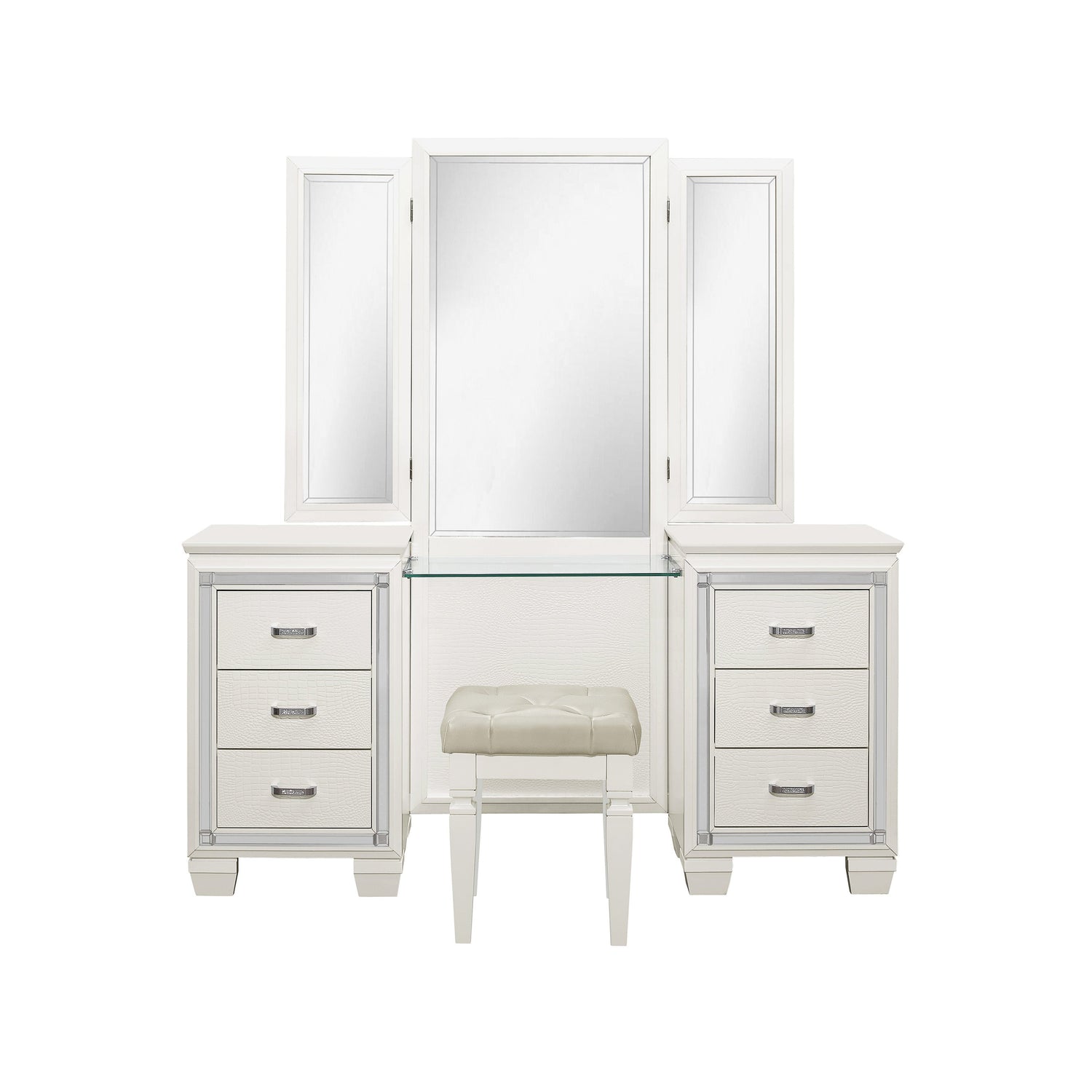Allura White Vanity Dresser with Mirror - SET | 1916W-15R | 1916W-15L | 1916W-15M - Bien Home Furniture & Electronics
