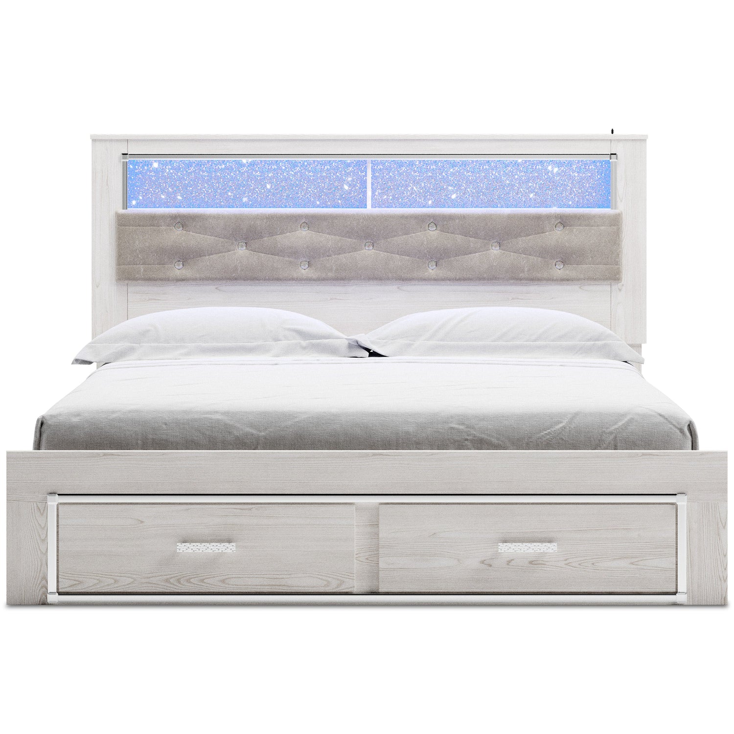 Altyra White LED Bookcase Upholstered Footboard Storage Platform Bedroom Set - SET | B2640-56S | B2640-69 | B2640-95 | B2640-31 | B2640-36 | B2640-92 | B2640-46 | B100-14 - Bien Home Furniture & Electronics