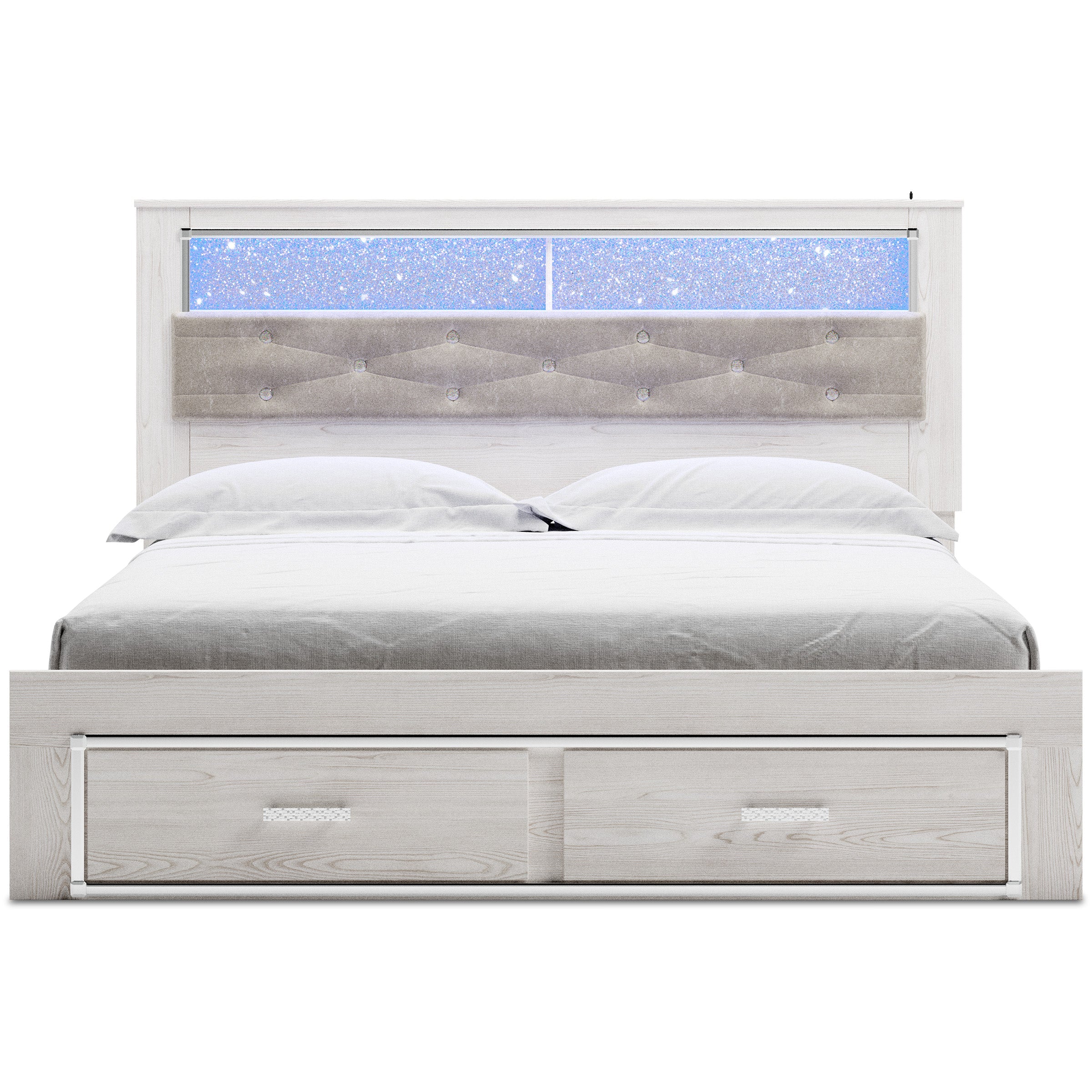 Altyra White LED Bookcase Upholstered Footboard Storage Platform Bedroom Set - SET | B2640-56S | B2640-69 | B2640-95 | B2640-31 | B2640-36 | B2640-92 | B2640-46 | B100-14 - Bien Home Furniture &amp; Electronics