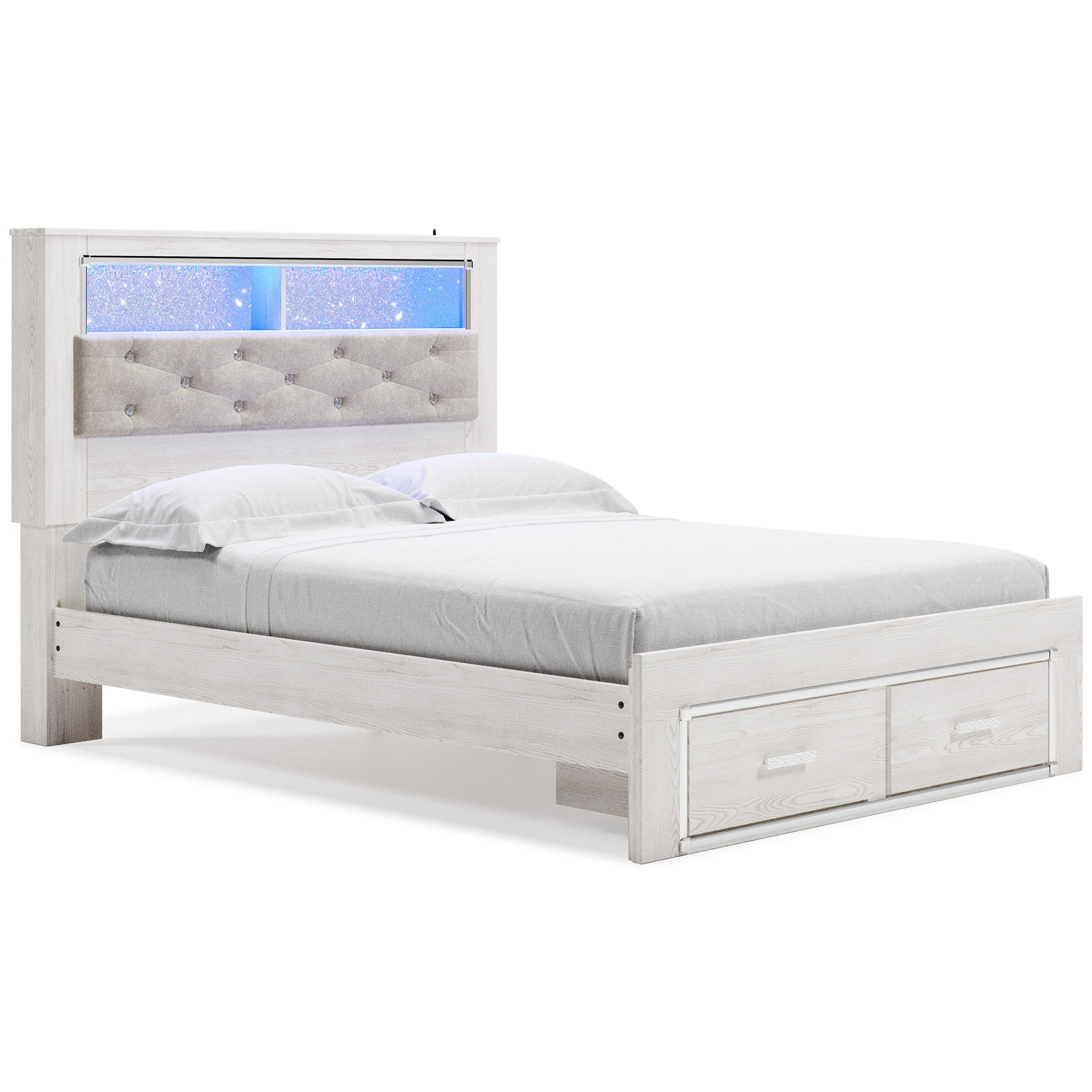 Altyra White LED Bookcase Upholstered Footboard Storage Platform Bedroom Set - SET | B2640-56S | B2640-69 | B2640-95 | B2640-31 | B2640-36 | B2640-92 | B2640-46 | B100-14 - Bien Home Furniture &amp; Electronics