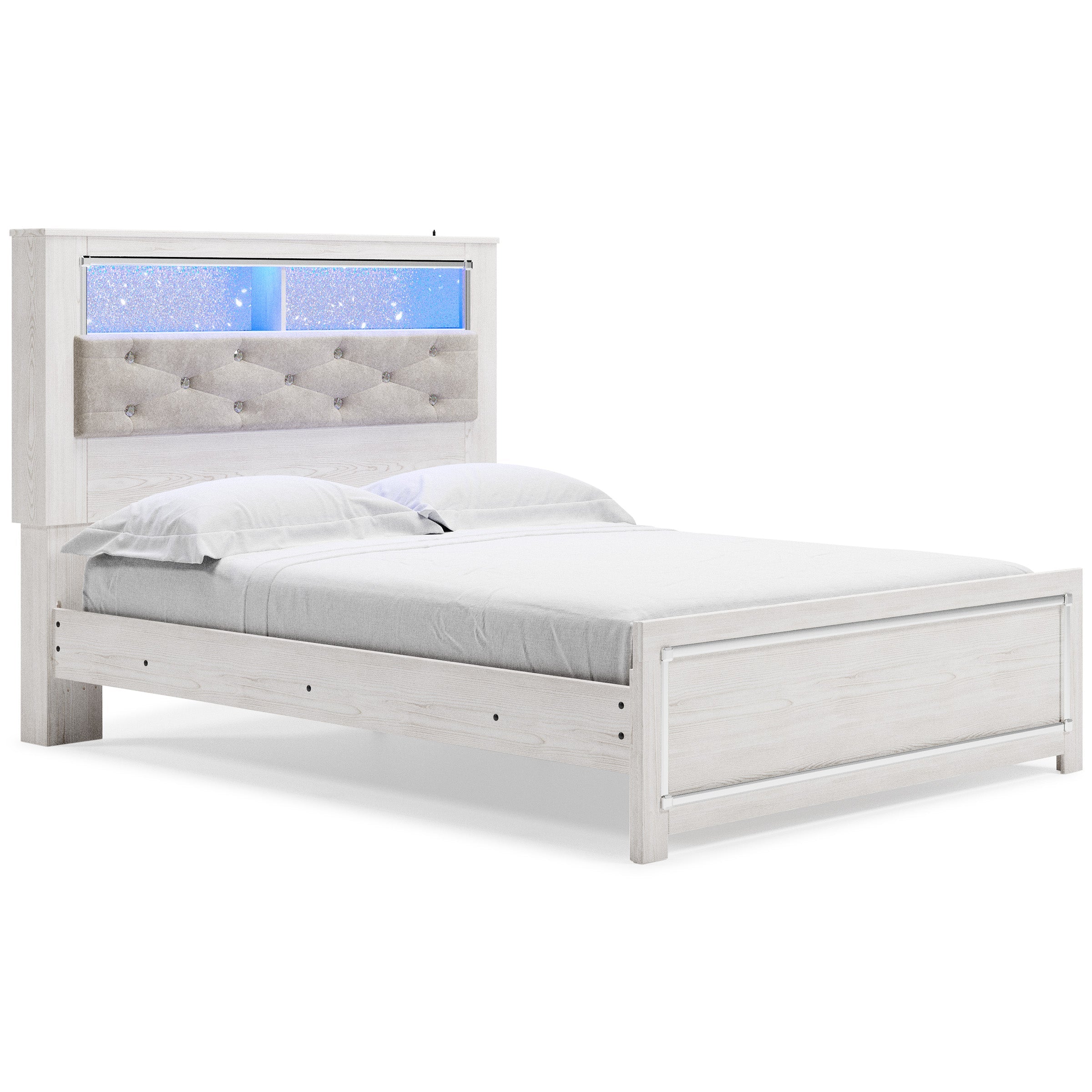 Altyra White LED Bookcase Upholstered Panel Bedroom Set - SET | B2640-54 | B2640-65 | B2640-96 | B2640-92 | B2640-46 - Bien Home Furniture &amp; Electronics