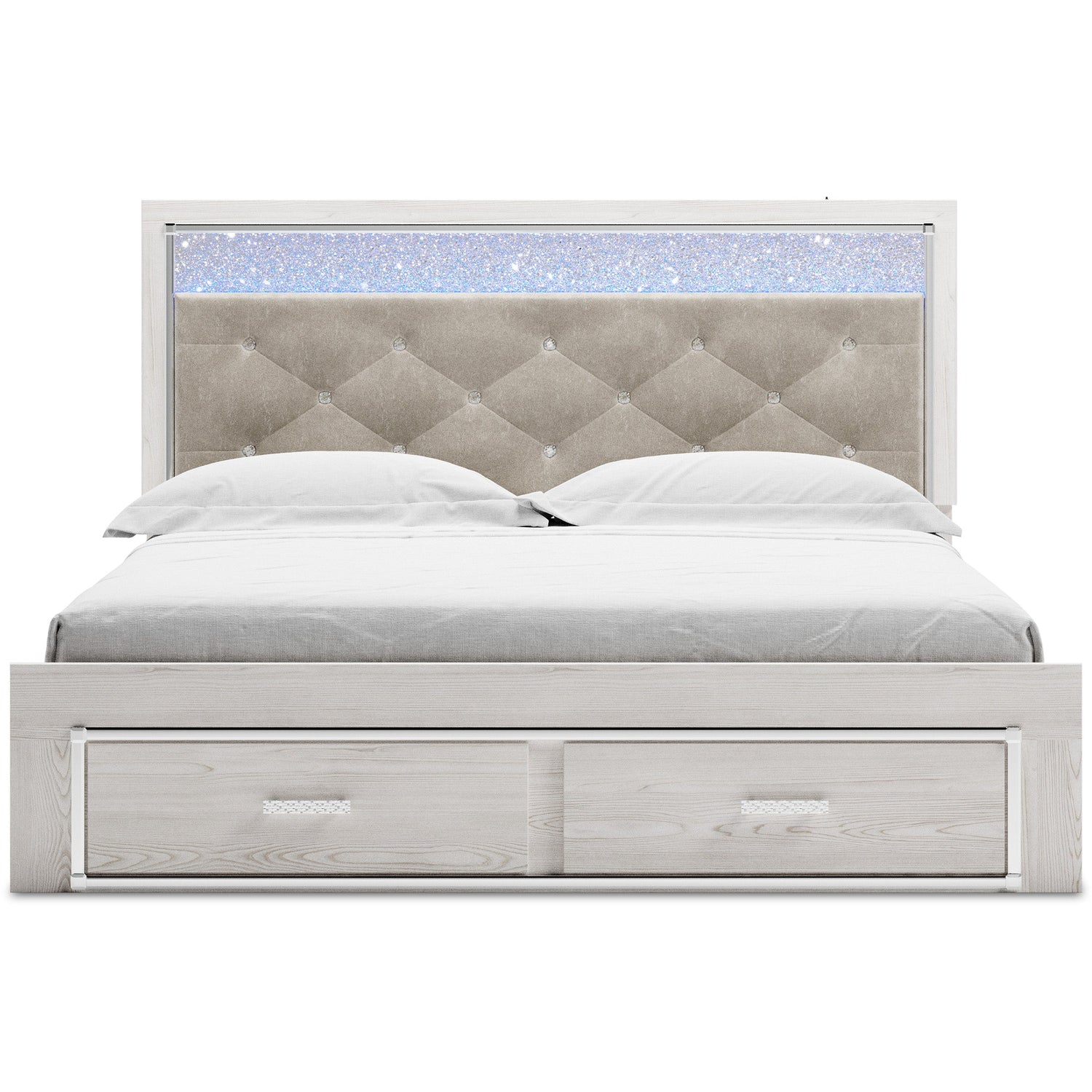 Altyra White LED Upholstered Footboard Storage Platform Bedroom Set - SET | B2640-56S | B2640-58 | B2640-95 | B2640-92 | B2640-46 | B100-14 - Bien Home Furniture & Electronics