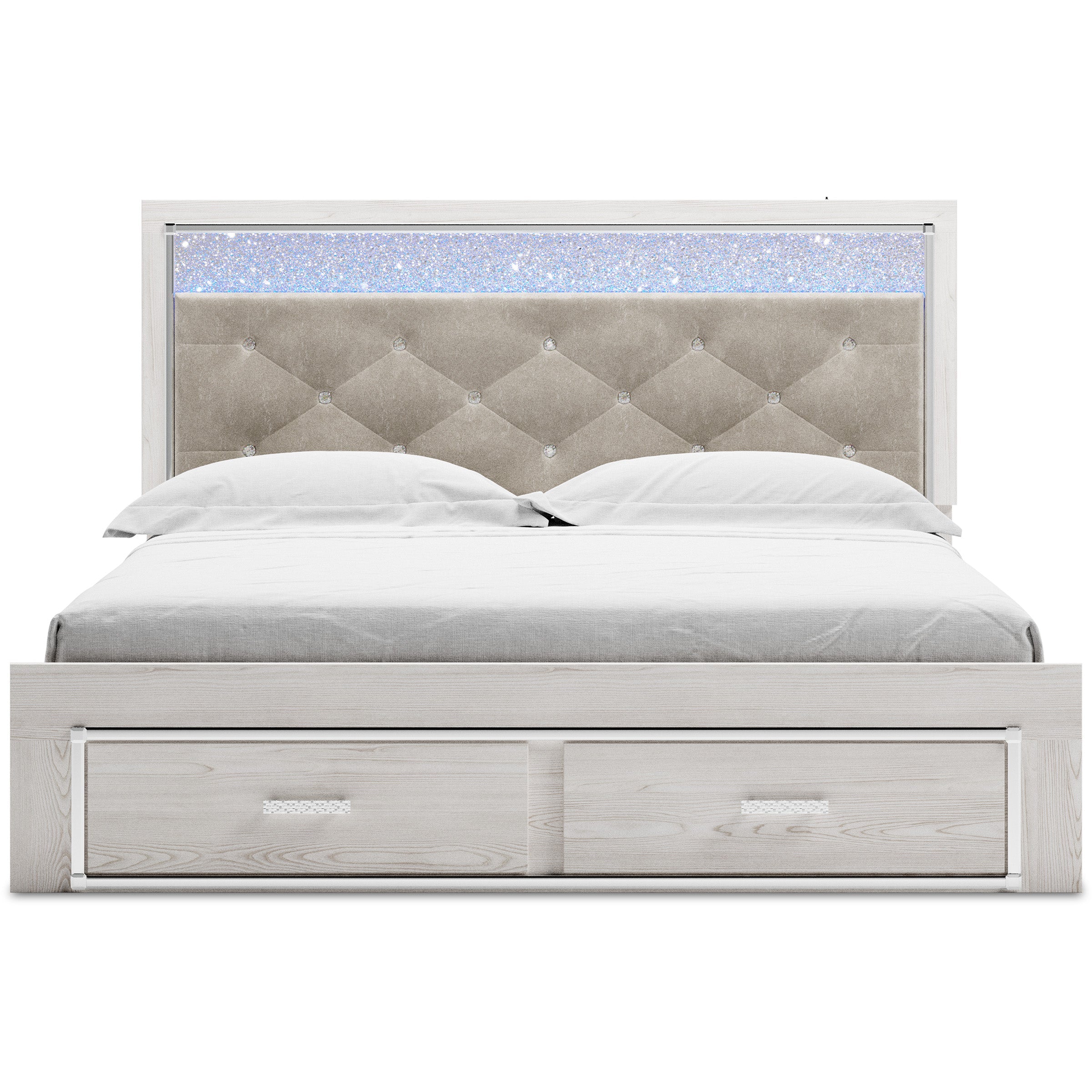 Altyra White LED Upholstered Footboard Storage Platform Bedroom Set - SET | B2640-56S | B2640-58 | B2640-95 | B2640-92 | B2640-46 | B100-14 - Bien Home Furniture &amp; Electronics