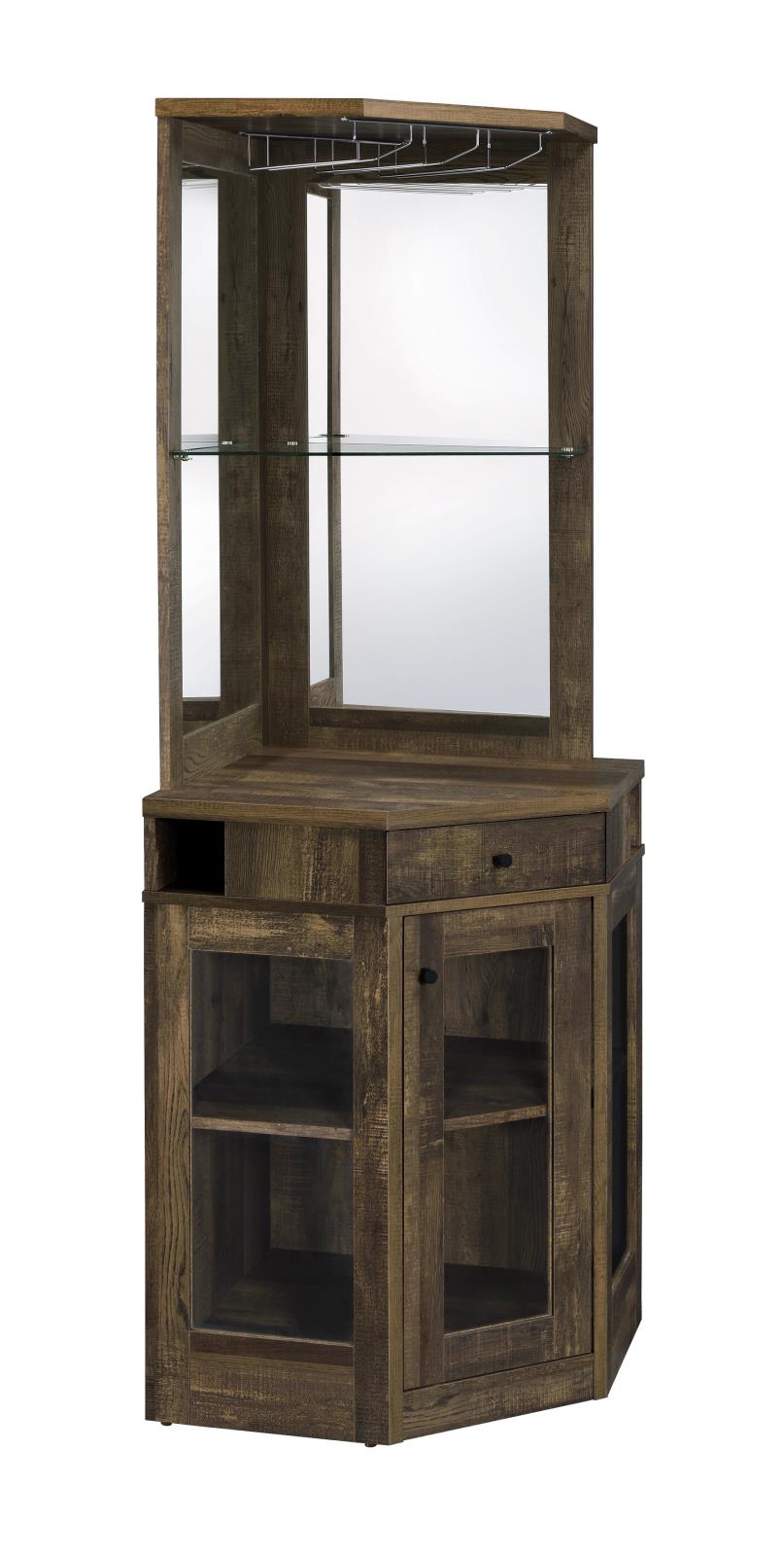 Alviso Rustic Oak Corner Bar Cabinet with Stemware Rack - 182303 - Bien Home Furniture & Electronics
