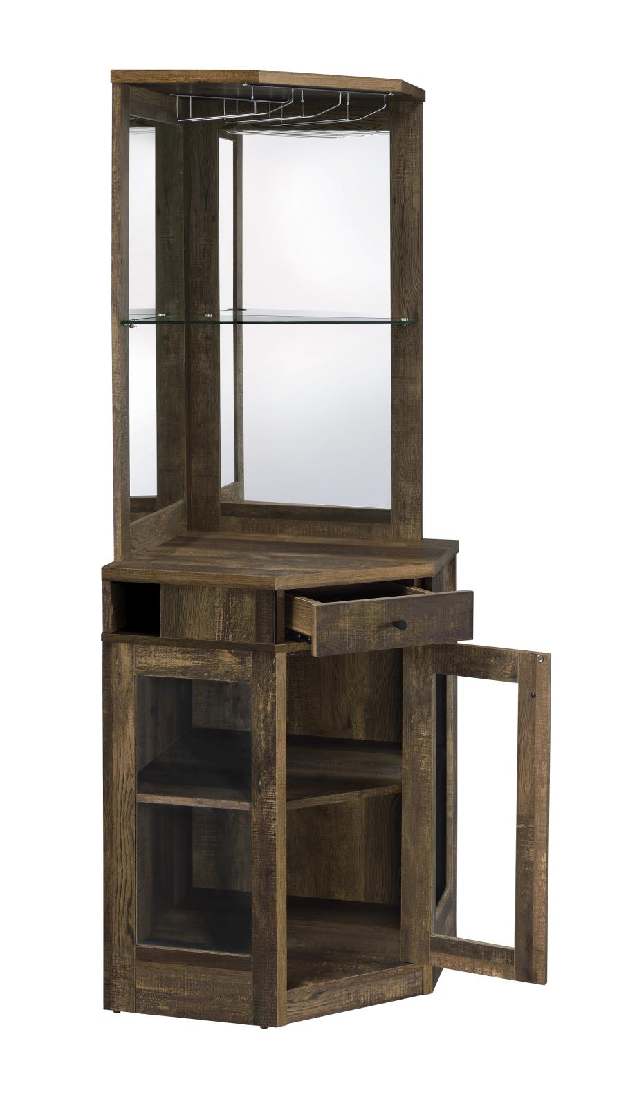 Alviso Rustic Oak Corner Bar Cabinet with Stemware Rack - 182303 - Bien Home Furniture & Electronics
