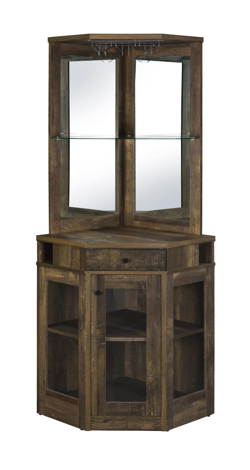 Alviso Rustic Oak Corner Bar Cabinet with Stemware Rack - 182303 - Bien Home Furniture & Electronics