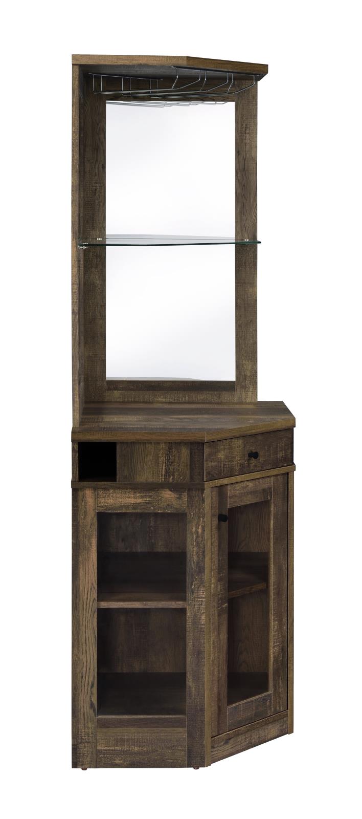 Alviso Rustic Oak Corner Bar Cabinet with Stemware Rack - 182303 - Bien Home Furniture & Electronics