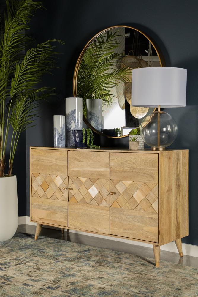 Alyssum Natural Checkered Pattern 3-Door Accent Cabinet - 953460 - Bien Home Furniture & Electronics