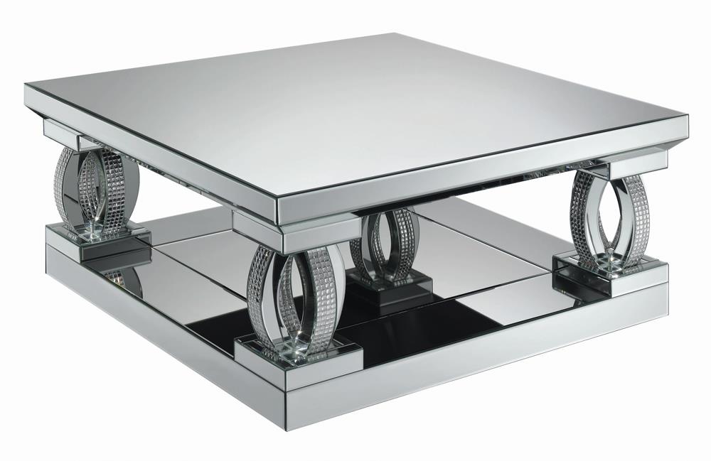 Amalia Clear Mirror Square Coffee Table with Lower Shelf - 722518 - Bien Home Furniture & Electronics