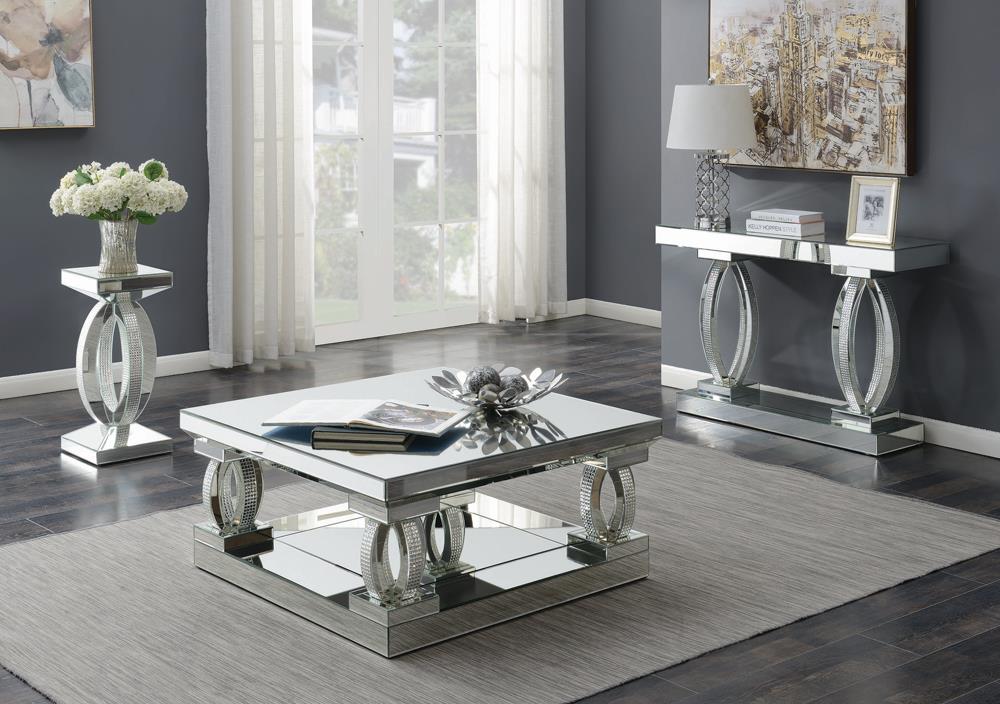 Amalia Rectangular Sofa Table with Shelf Clear Mirror - 722519 - Bien Home Furniture & Electronics