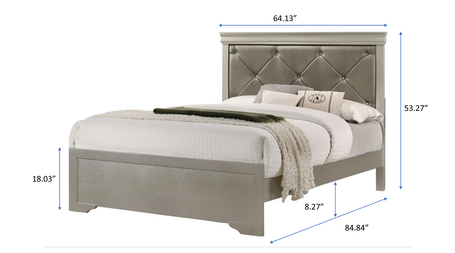 Amalia Silver Queen Panel Bed - SET | B6910-Q-HBFB | B6910-KQ-RAIL - Bien Home Furniture & Electronics