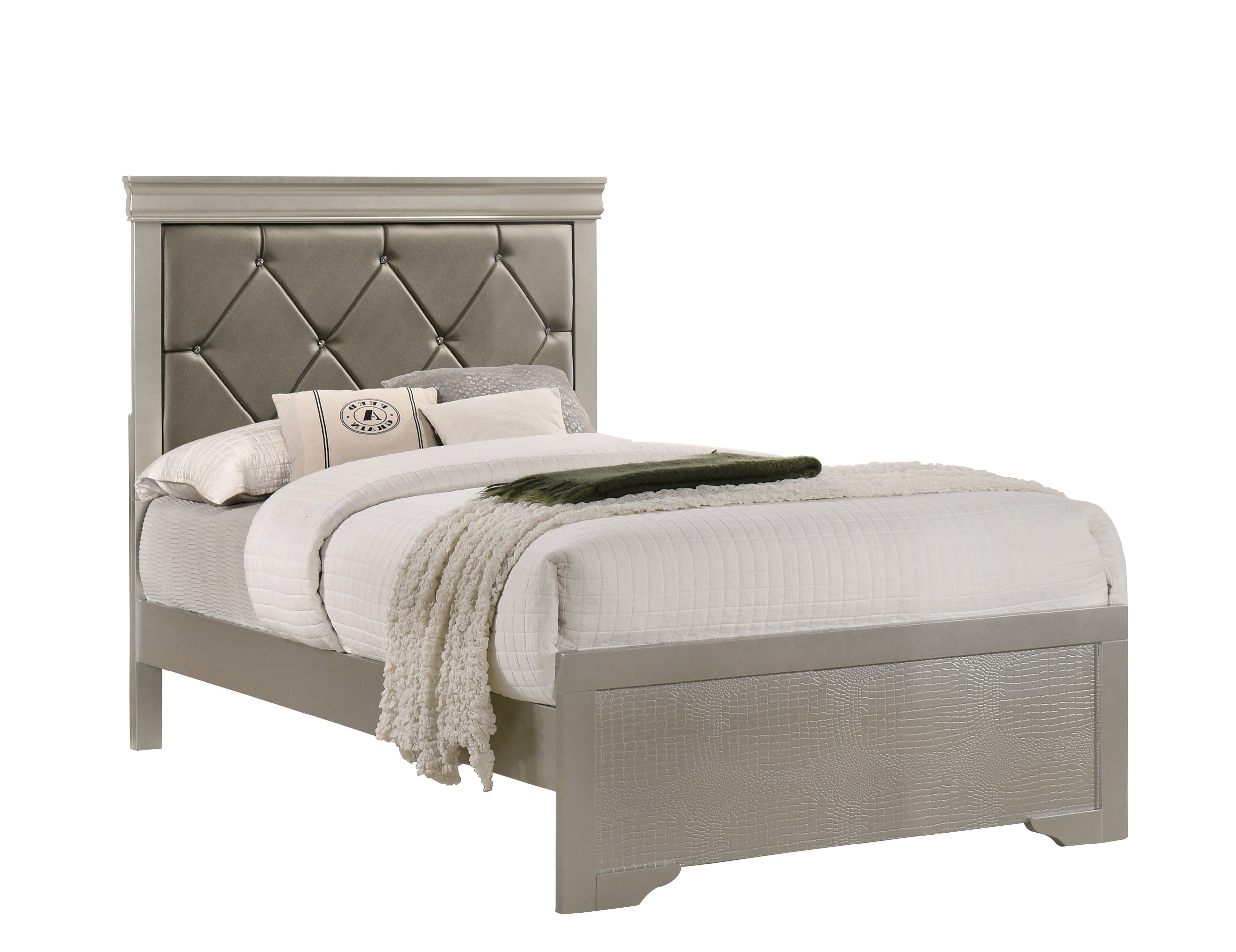 Amalia Silver Twin Panel Bed - SET | B6910-T-HBFB | B6910-FT-RAIL - Bien Home Furniture &amp; Electronics