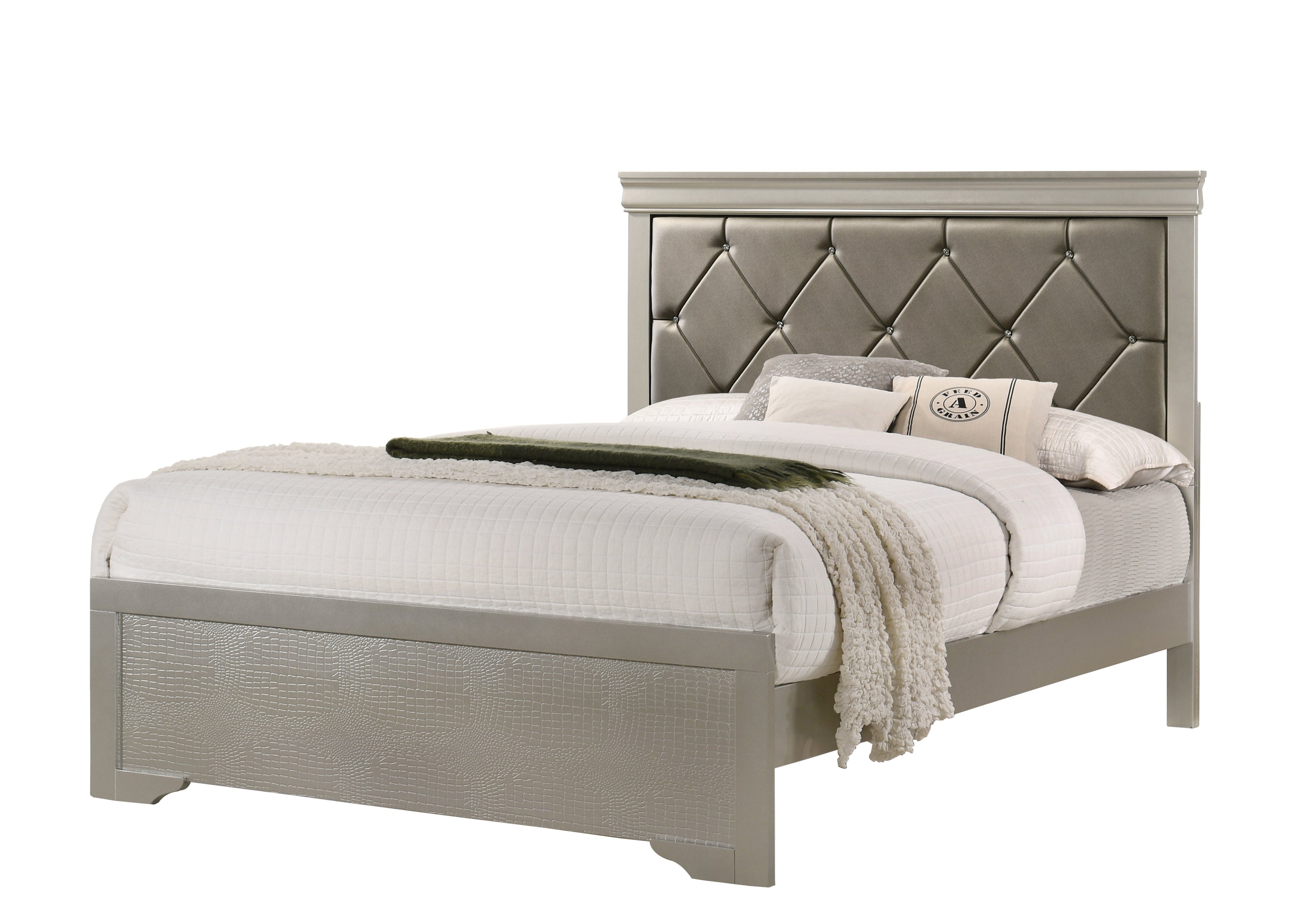 Amalia Silver Upholstered Panel Bedroom Set - SET | B6910-Q-HBFB | B6910-KQ-RAIL | B6910-2 | B6910-4 - Bien Home Furniture & Electronics