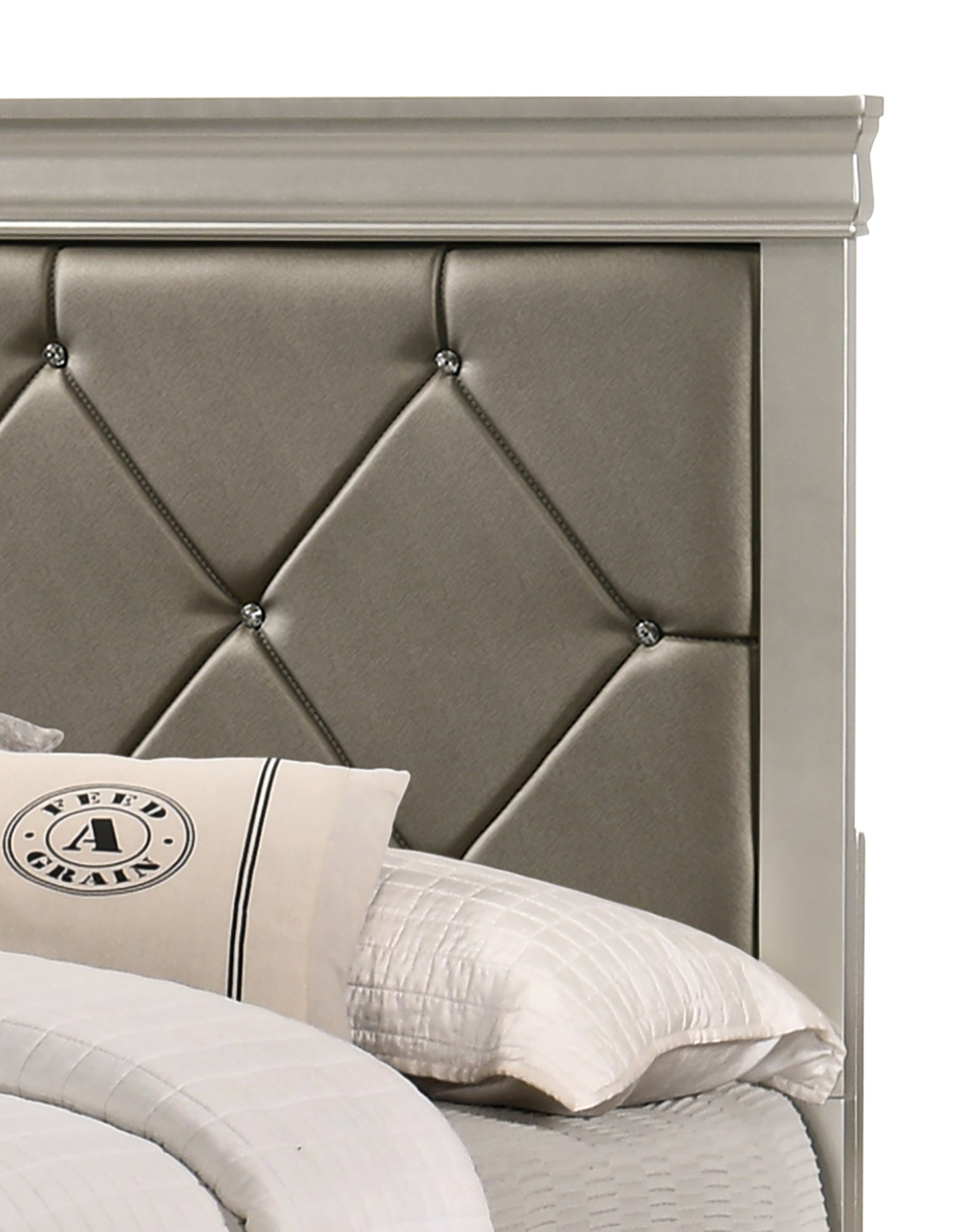 Amalia Silver Upholstered Panel Bedroom Set - SET | B6910-Q-HBFB | B6910-KQ-RAIL | B6910-2 | B6910-4 - Bien Home Furniture & Electronics