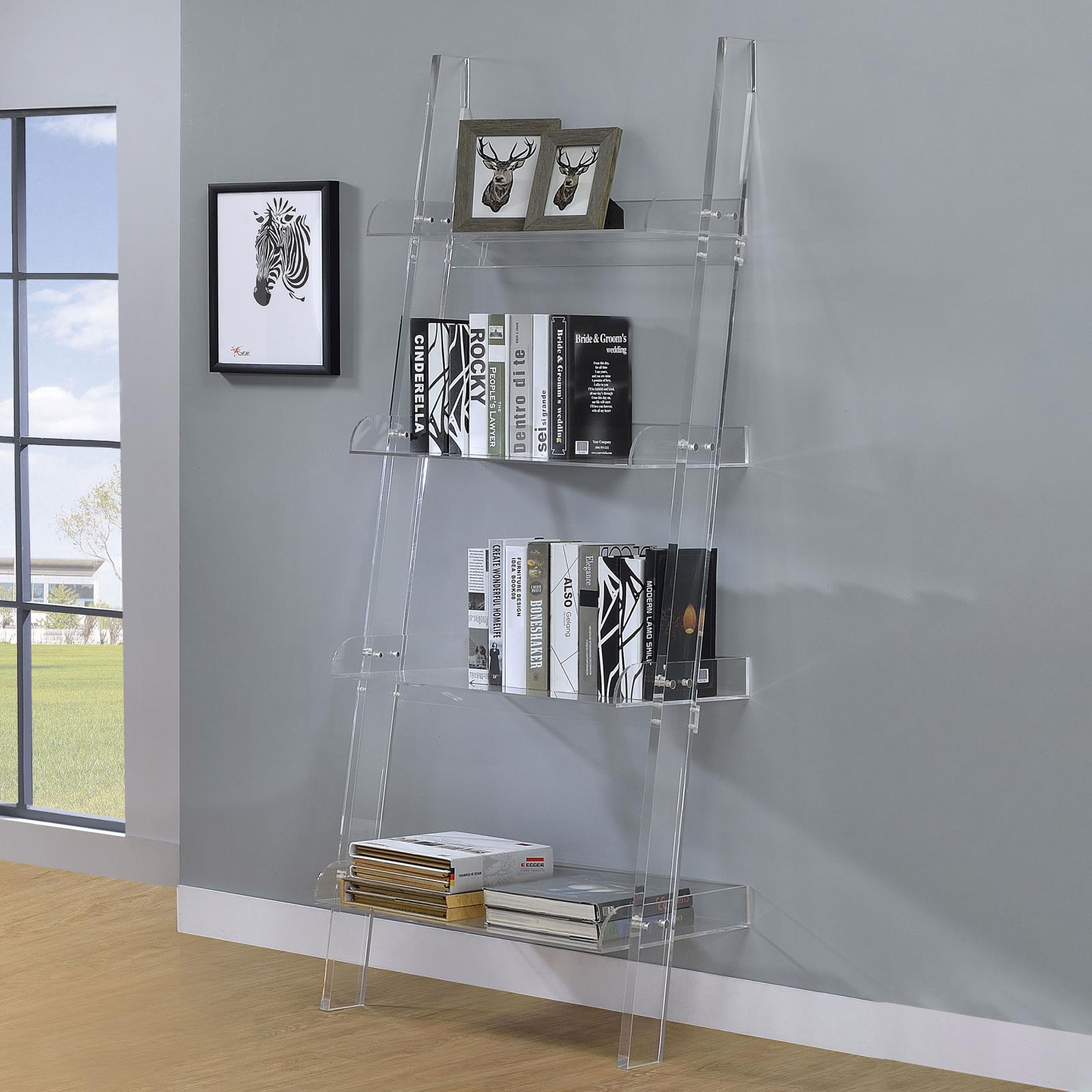 Amaturo Clear 4-Shelf Ladder Bookcase - 801553 - Bien Home Furniture &amp; Electronics