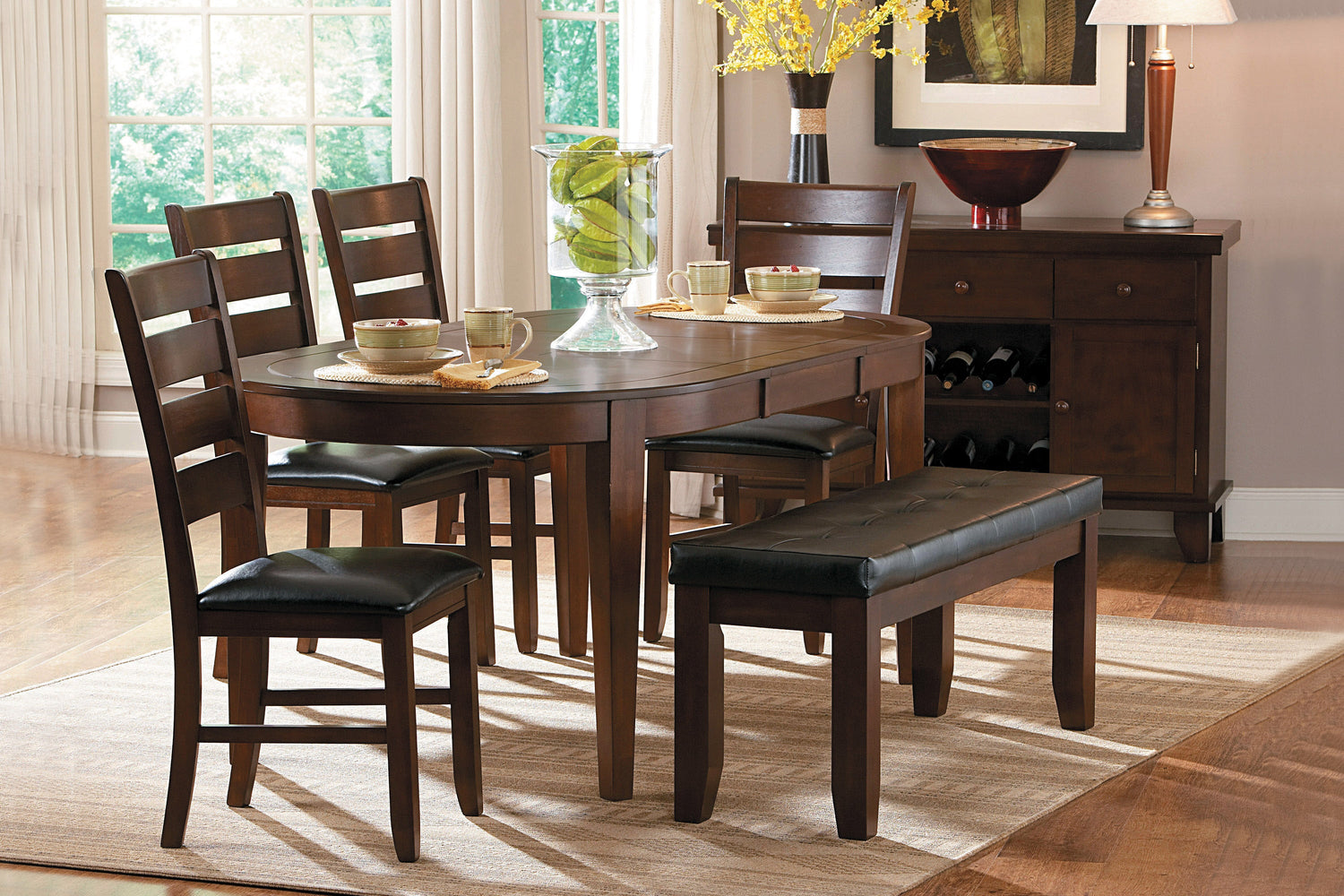 Ameillia Dark Oak Extendable Oval Dining Table - 586-76 - Bien Home Furniture &amp; Electronics