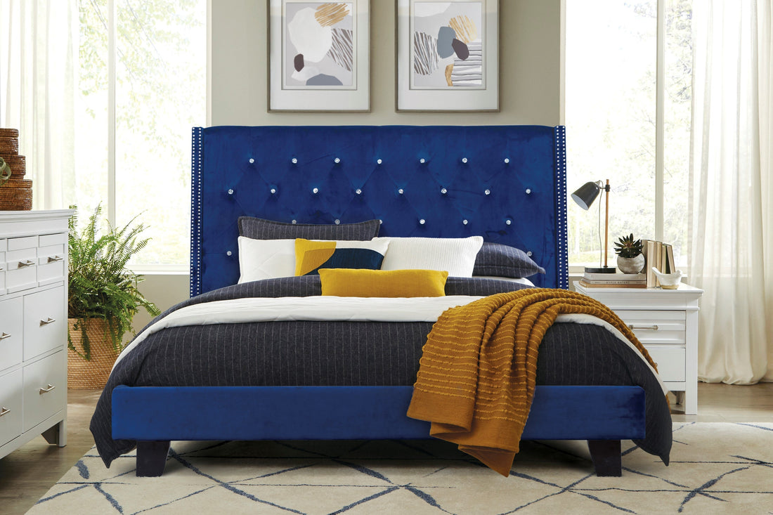 Amelia Blue Velvet Queen Platform Bed - SH283BLU-1 - Bien Home Furniture &amp; Electronics