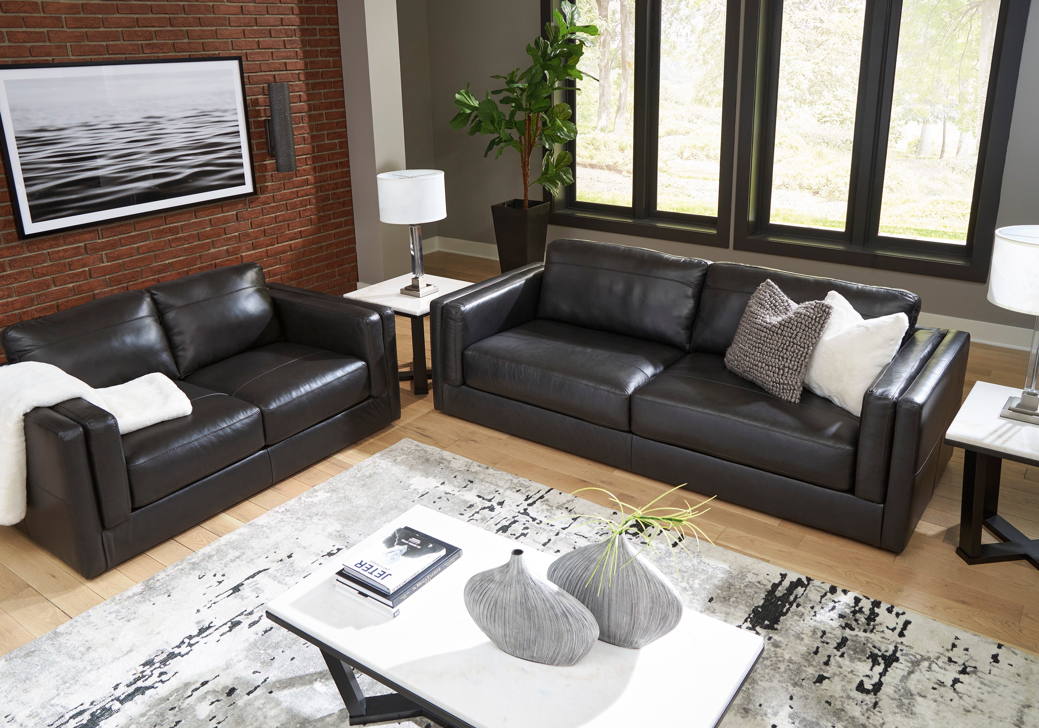 Amiata Onyx Leather Living Room Set - SET | 5740538 | 5740535 - Bien Home Furniture & Electronics