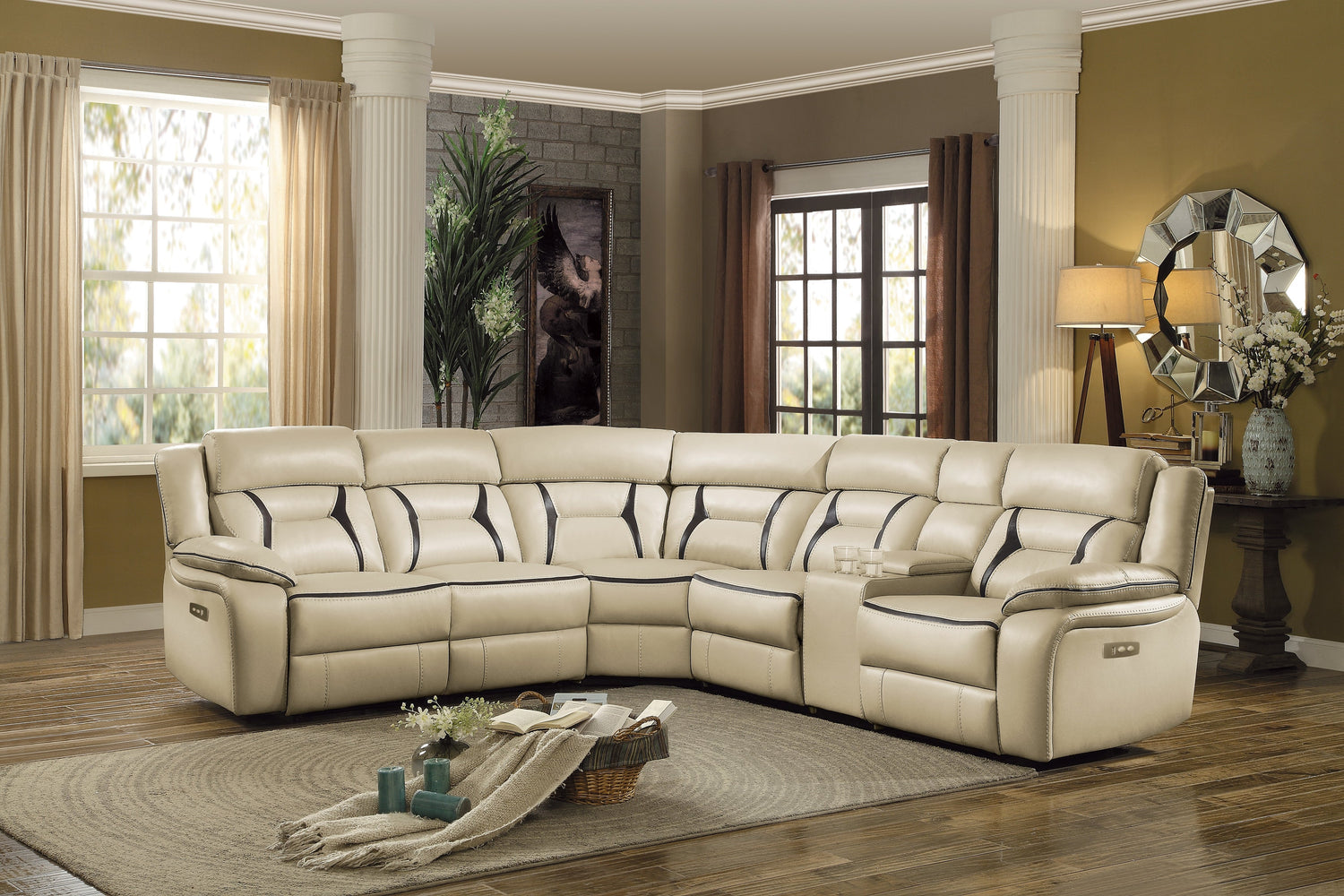 Amite Beige Power Reclining Sectional - SET | 8229-LRPW | 8229-RRPW | 8229-AC | 8229-ARPW | 8229-CN | 8229-CR - Bien Home Furniture & Electronics