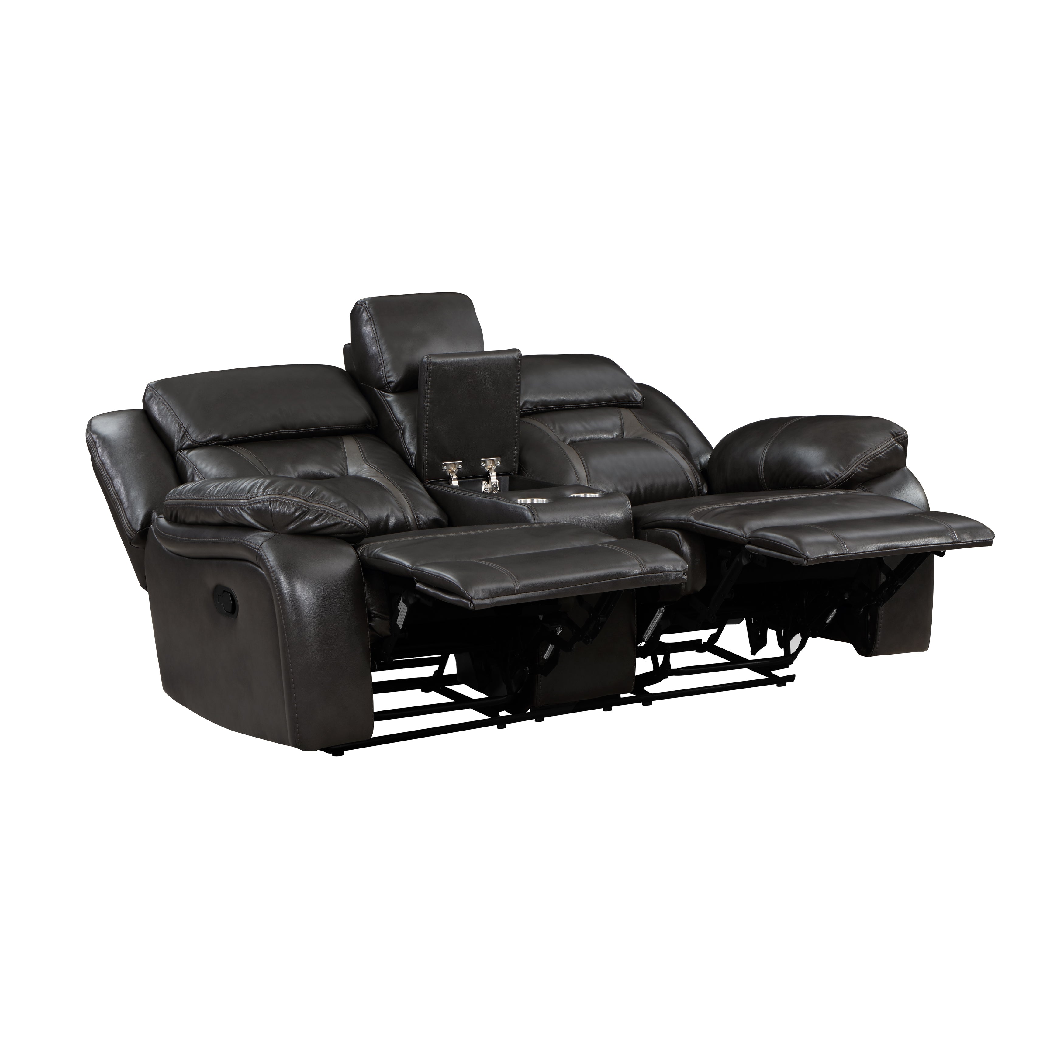 Amite Dark Gray Double Reclining Loveseat with Center Console - 8229NDG-2 - Bien Home Furniture & Electronics