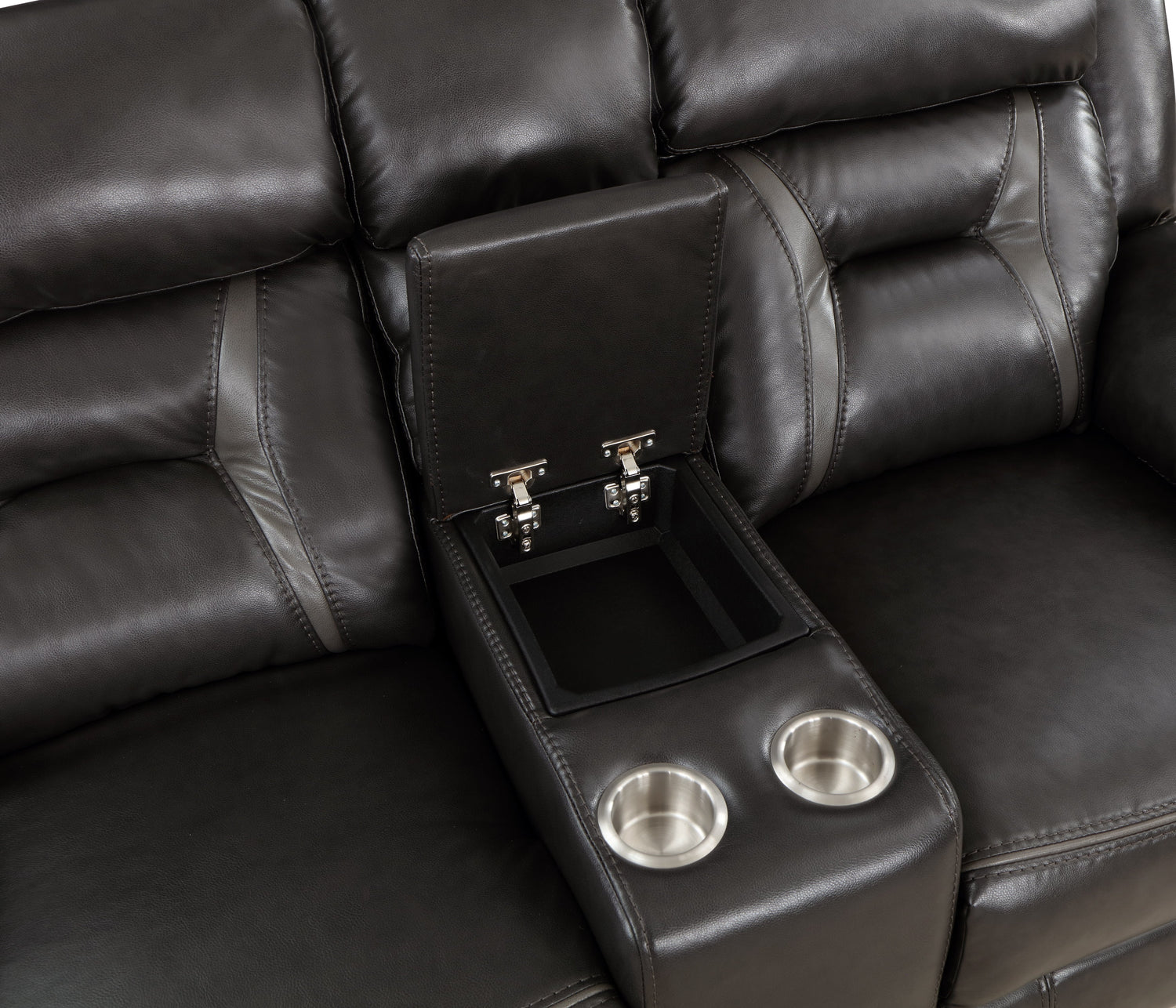 Amite Dark Gray Double Reclining Loveseat with Center Console - 8229NDG-2 - Bien Home Furniture & Electronics