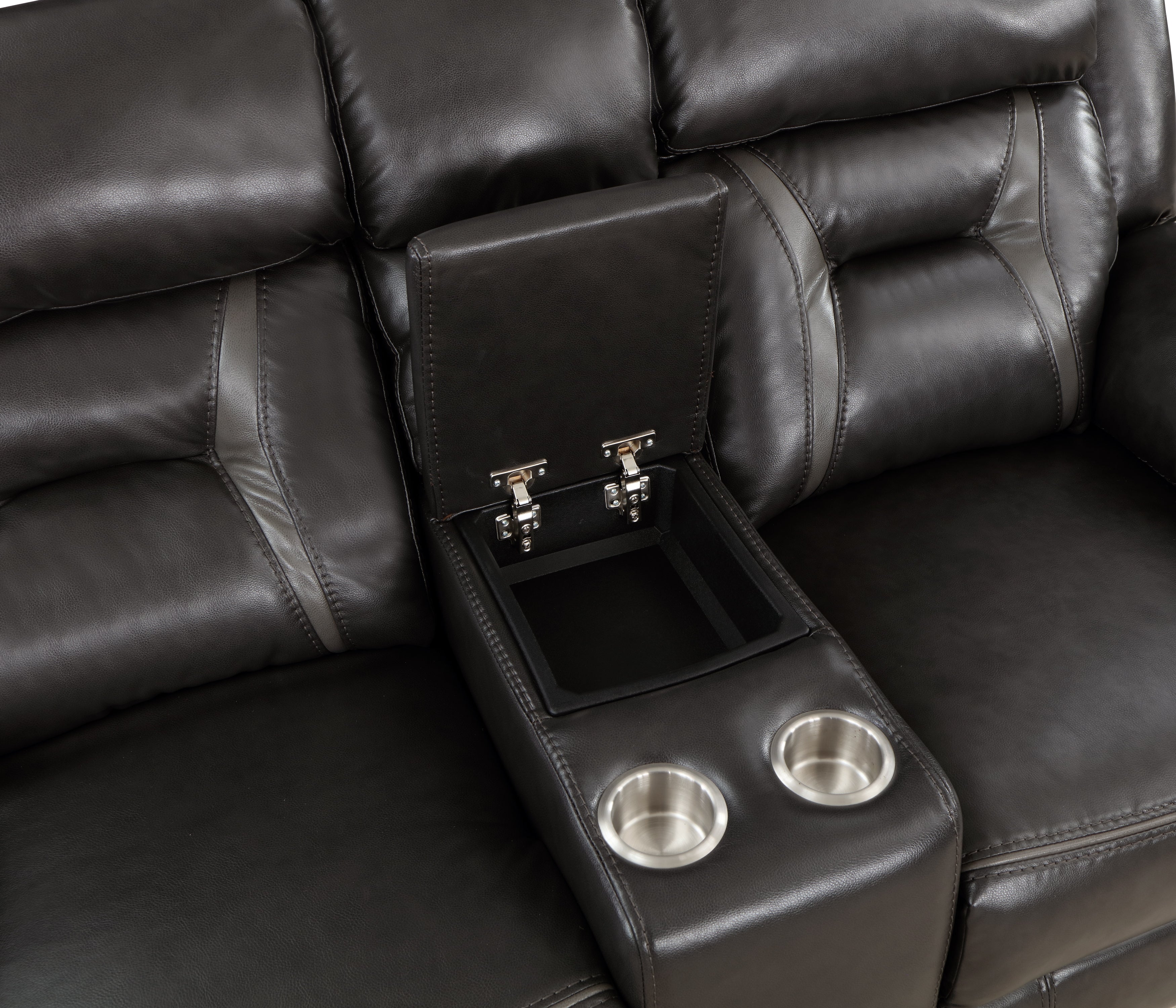 Amite Dark Gray Double Reclining Loveseat with Center Console - 8229NDG-2 - Bien Home Furniture & Electronics
