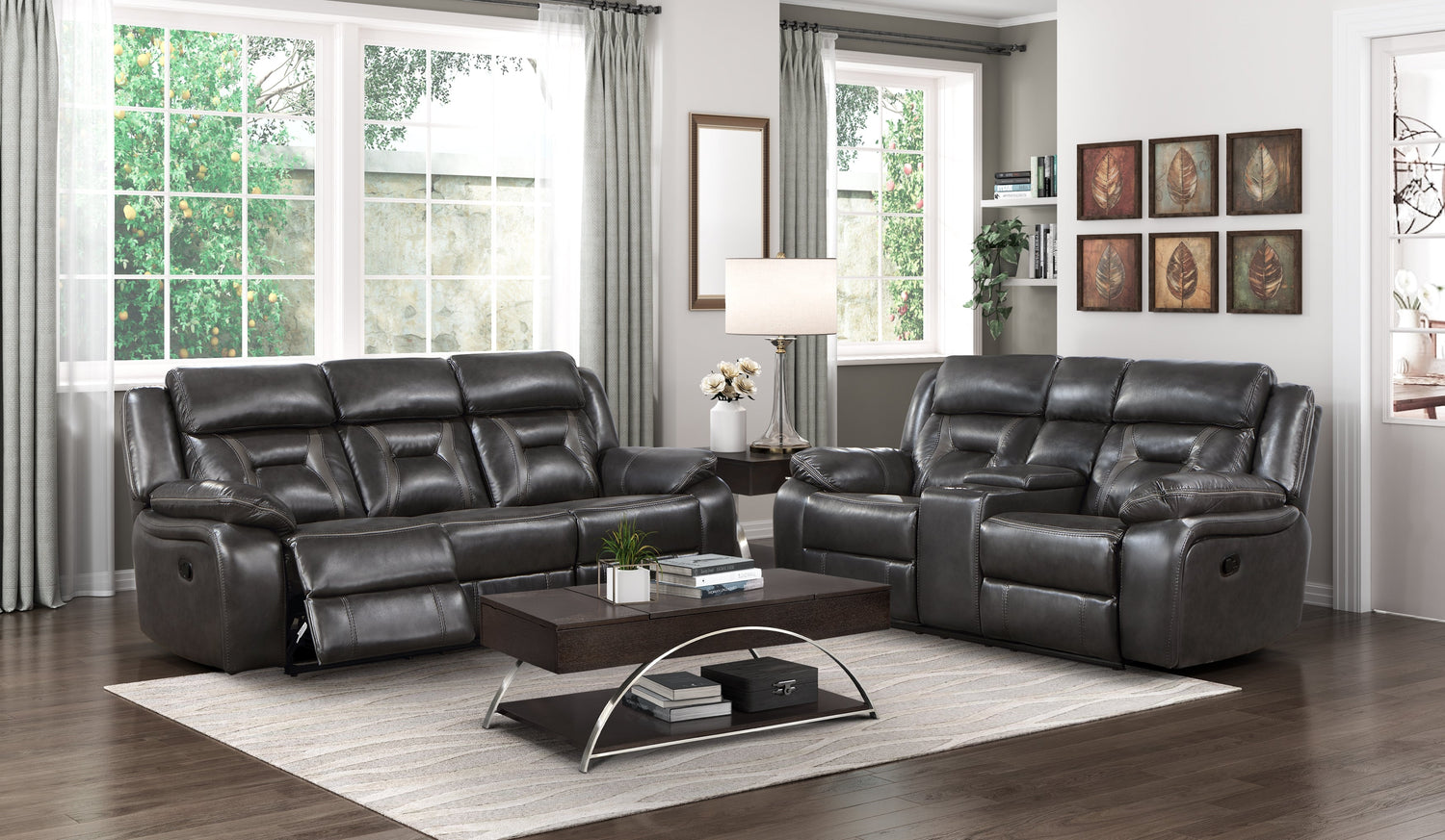 Amite Dark Gray Double Reclining Loveseat with Center Console - 8229NDG-2 - Bien Home Furniture & Electronics