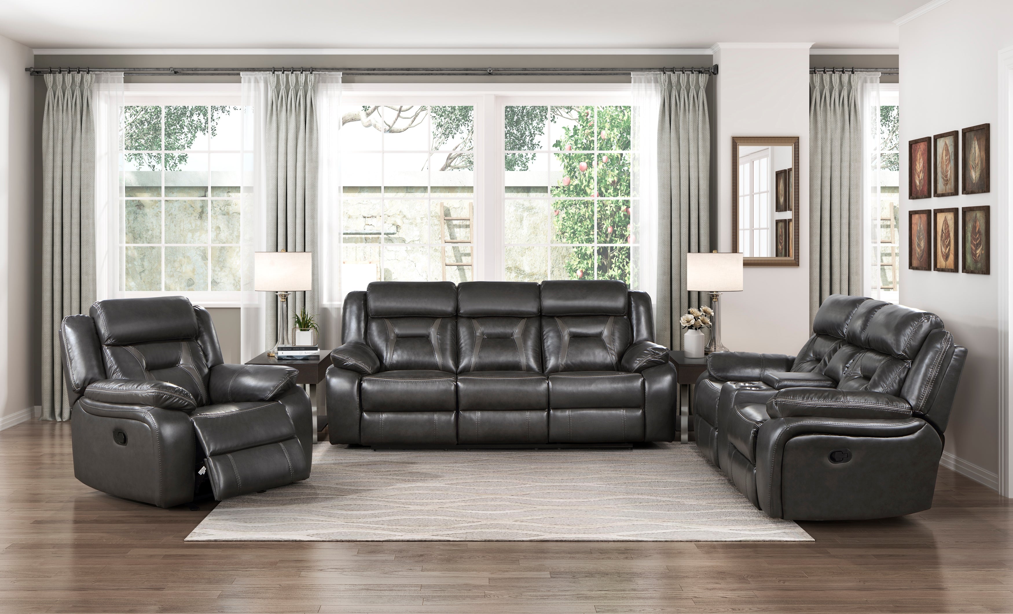 Amite Dark Gray Double Reclining Loveseat with Center Console - 8229NDG-2 - Bien Home Furniture & Electronics