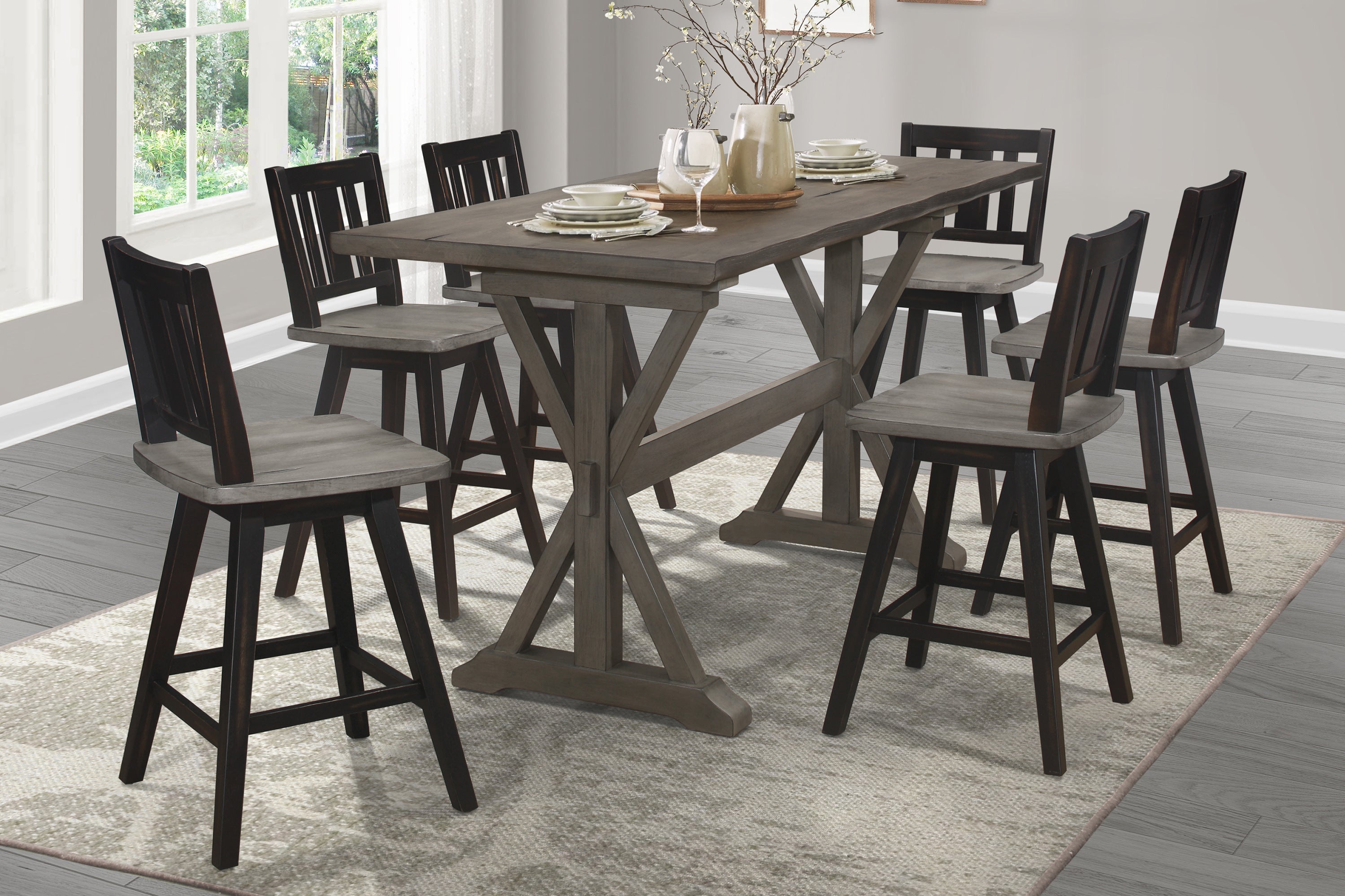 Amsonia Gray/Black Swivel Counter Height Chairs, Set of 2 - 5602-24BKS2 - Bien Home Furniture & Electronics