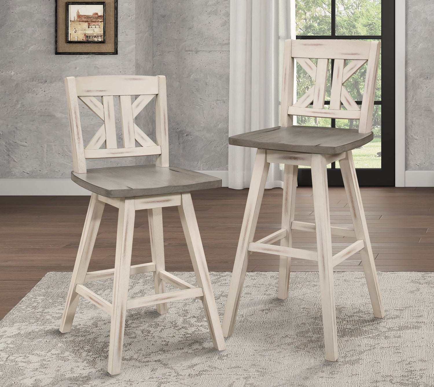 Amsonia White Swivel Pub Counter Height Chairs, Set of 2 - 5602-29WTS1 - Bien Home Furniture & Electronics