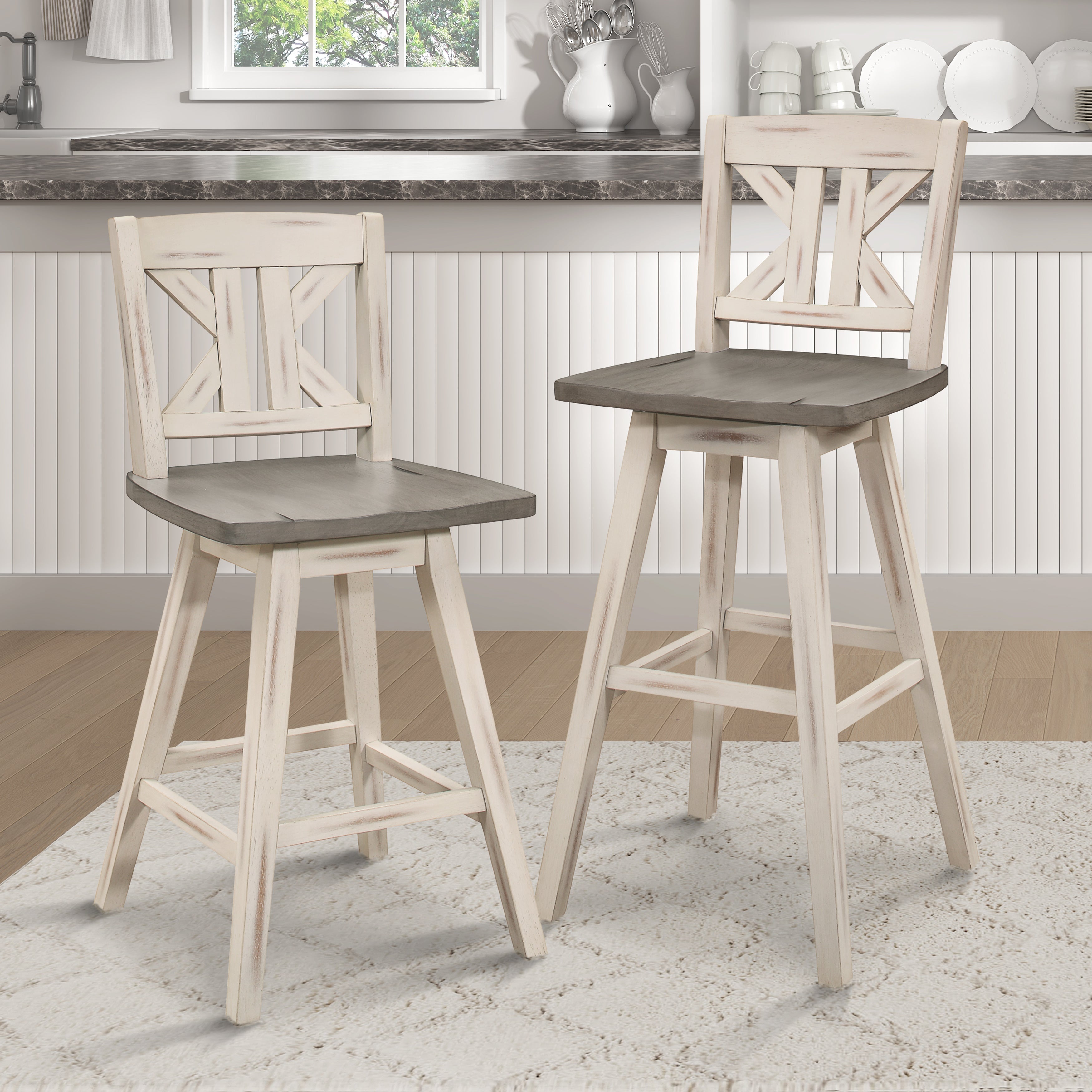 Amsonia White Swivel Pub Counter Height Chairs, Set of 2 - 5602-29WTS1 - Bien Home Furniture &amp; Electronics