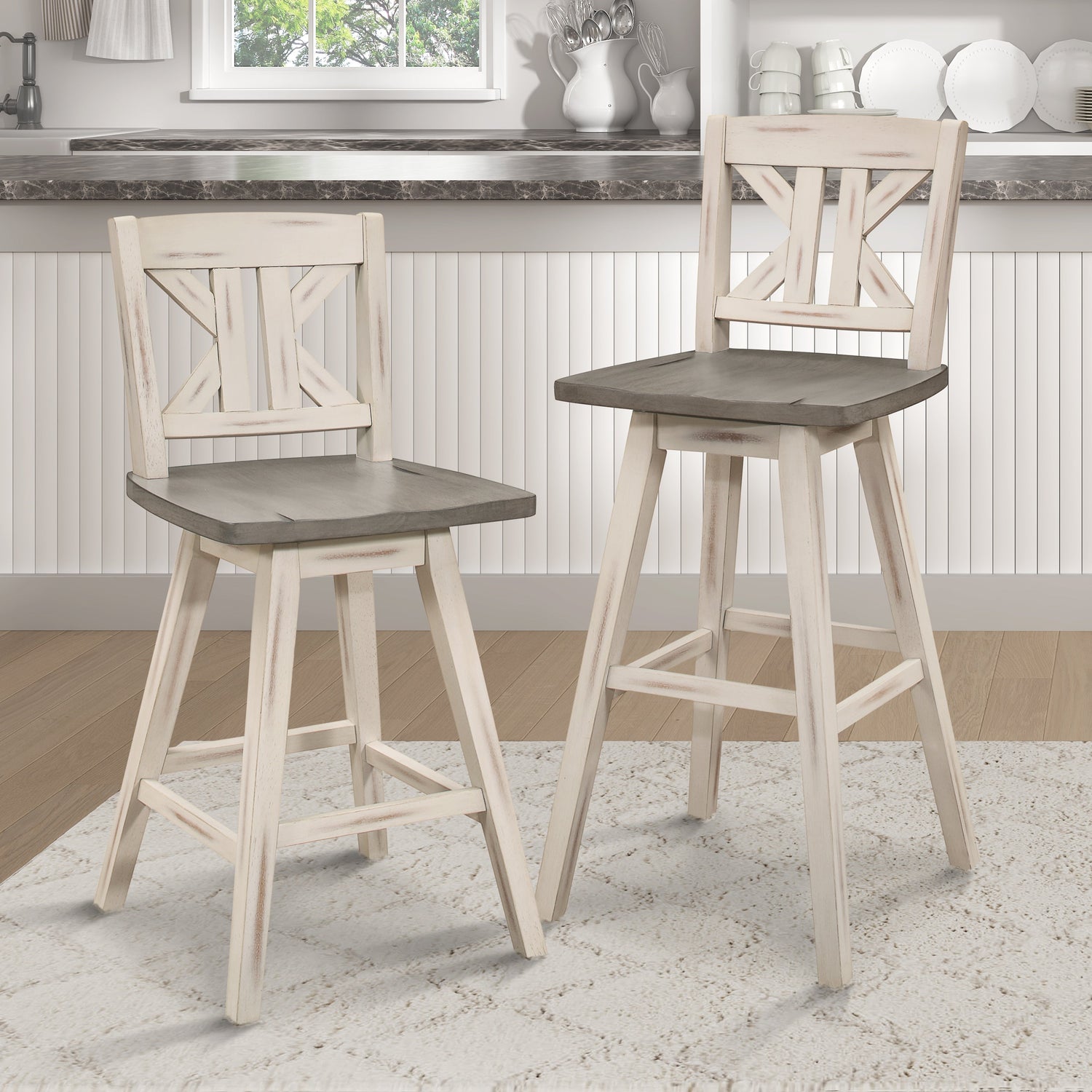 Amsonia White Swivel Pub Counter Height Chairs, Set of 2 - 5602-29WTS1 - Bien Home Furniture & Electronics