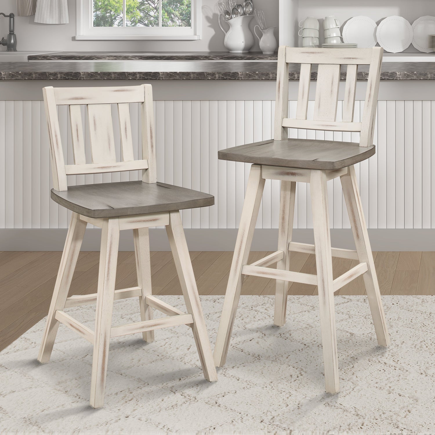 Amsonia White Swivel Pub Counter Height Chairs, Set of 2 - 5602-29WTS2 - Bien Home Furniture & Electronics