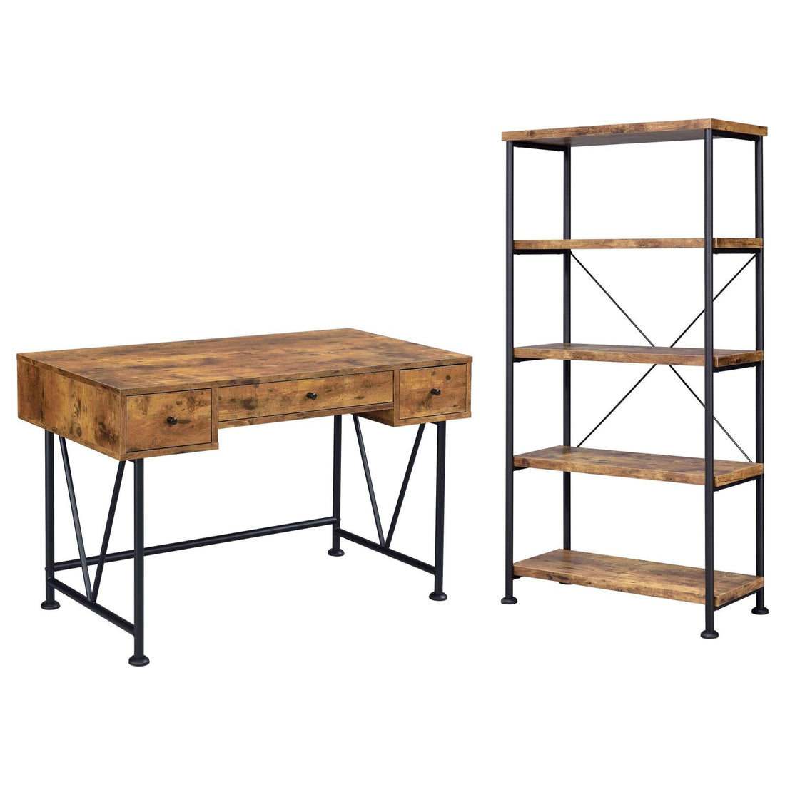 Analiese Antique Nutmeg/Black 2-Piece 3-Drawer Writing Desk Set - 801541-S2 - Bien Home Furniture &amp; Electronics