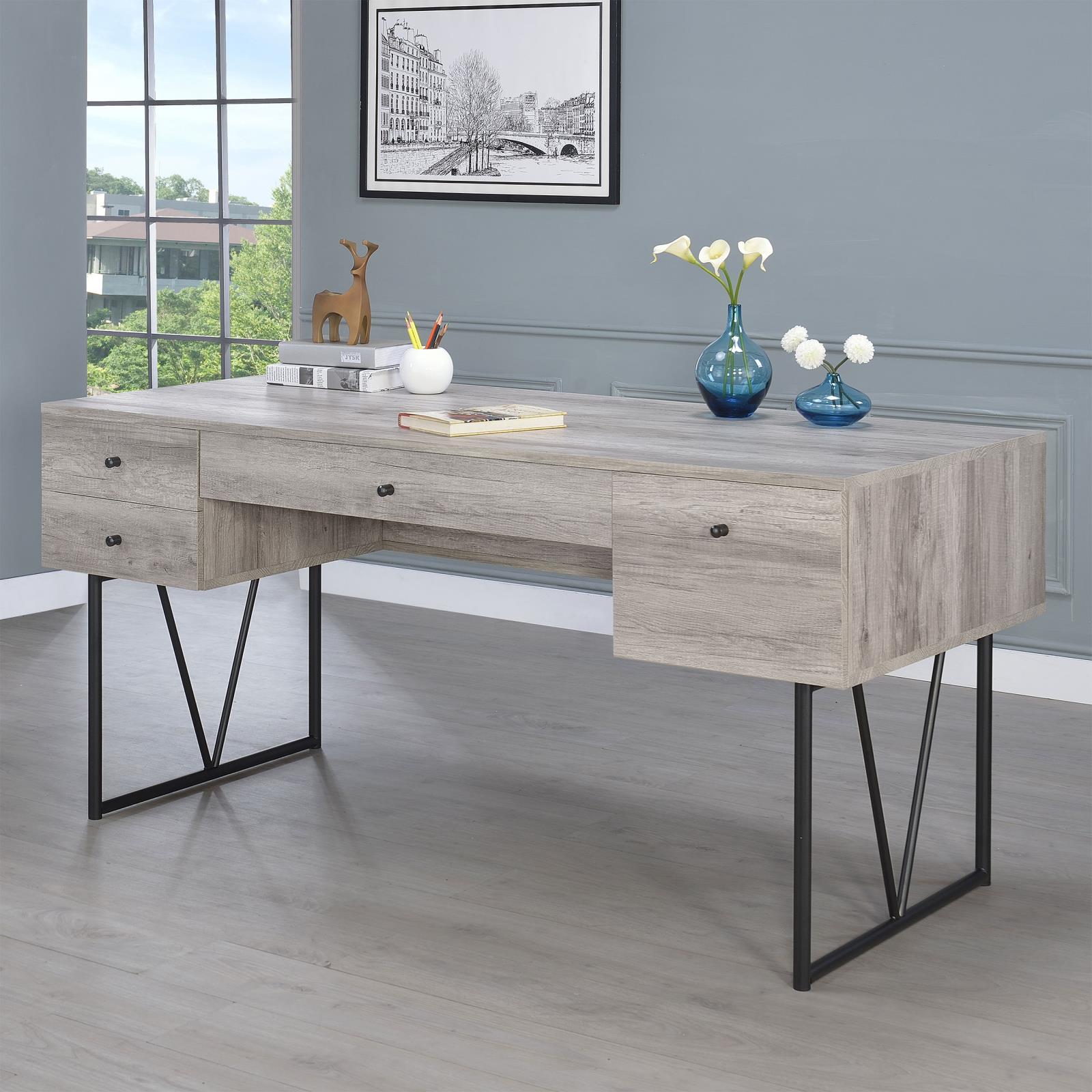 Analiese Gray Driftwood 4-Drawer Writing Desk - 801999 - Bien Home Furniture &amp; Electronics