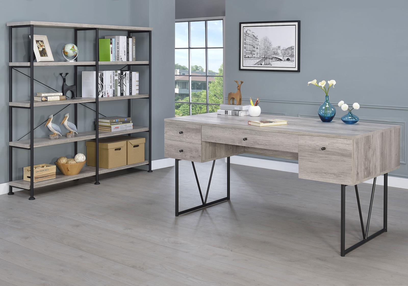 Analiese Gray Driftwood 4-Drawer Writing Desk - 801999 - Bien Home Furniture &amp; Electronics