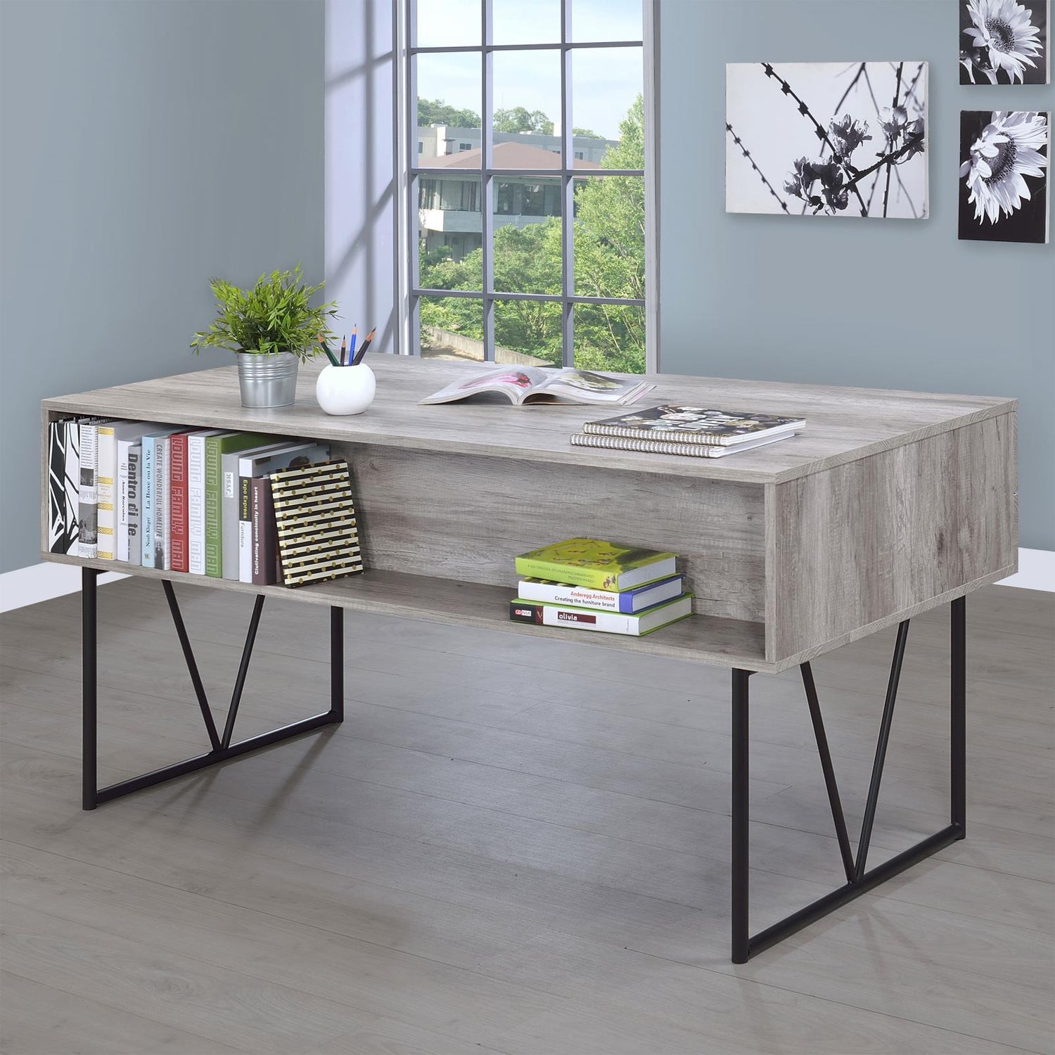 Analiese Gray Driftwood 4-Drawer Writing Desk - 801999 - Bien Home Furniture & Electronics