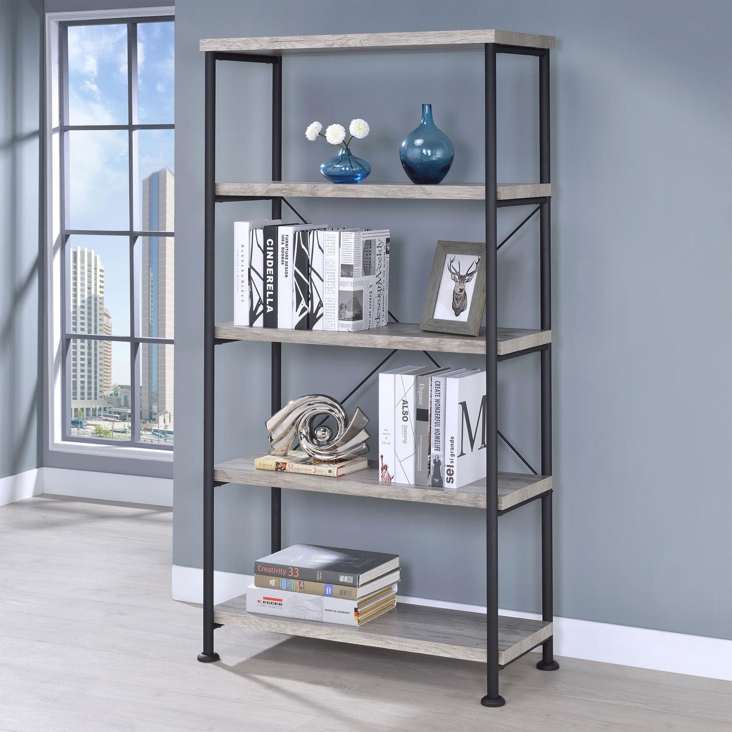 Analiese Gray Driftwood 4-Shelf Bookcase - 801546 - Bien Home Furniture & Electronics