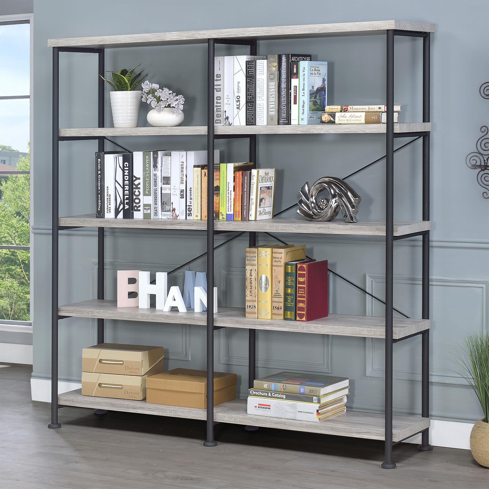 Analiese Gray Driftwood 4-Shelf Open Bookcase - 801544 - Bien Home Furniture &amp; Electronics