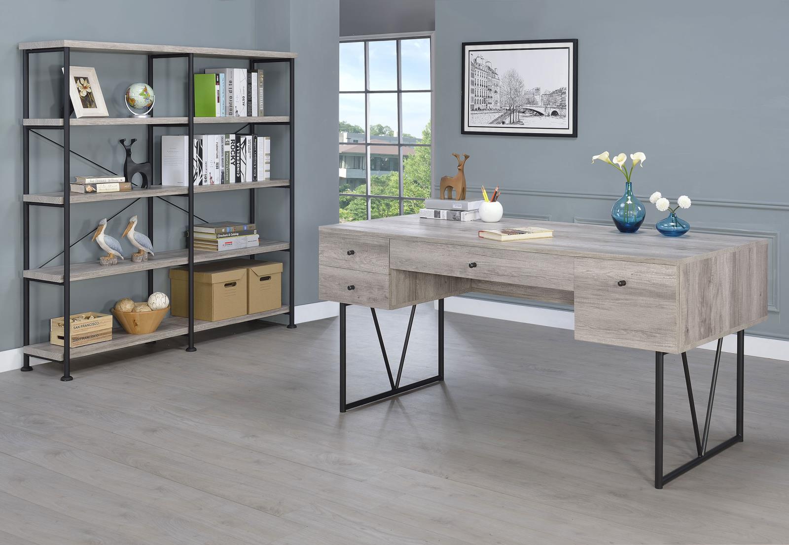 Analiese Gray Driftwood 4-Shelf Open Bookcase - 801544 - Bien Home Furniture &amp; Electronics