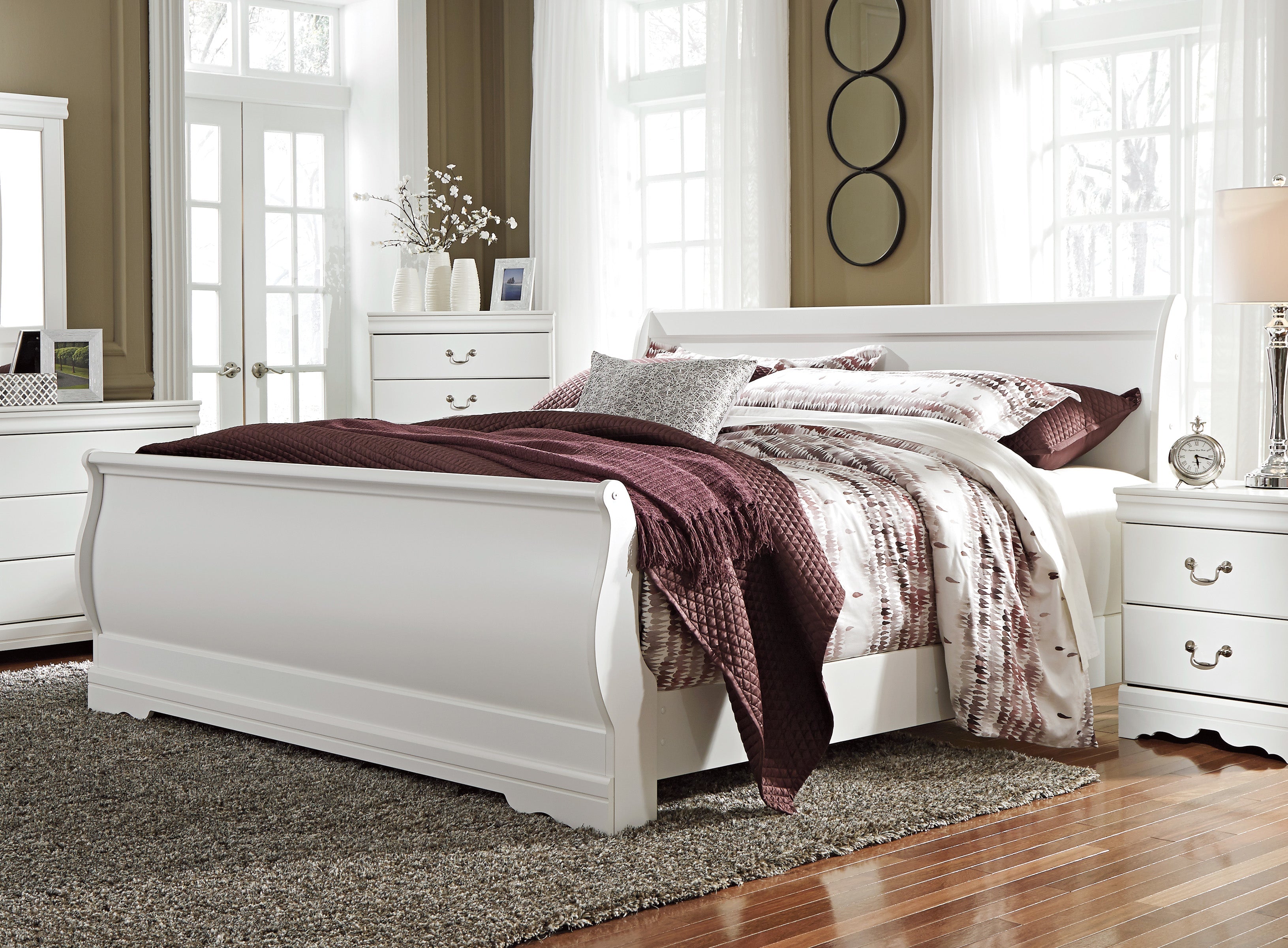Anarasia White Sleigh Bedroom Set - SET | B129-74 | B129-77 | B129-98 | B129-31 | B129-92 - Bien Home Furniture & Electronics
