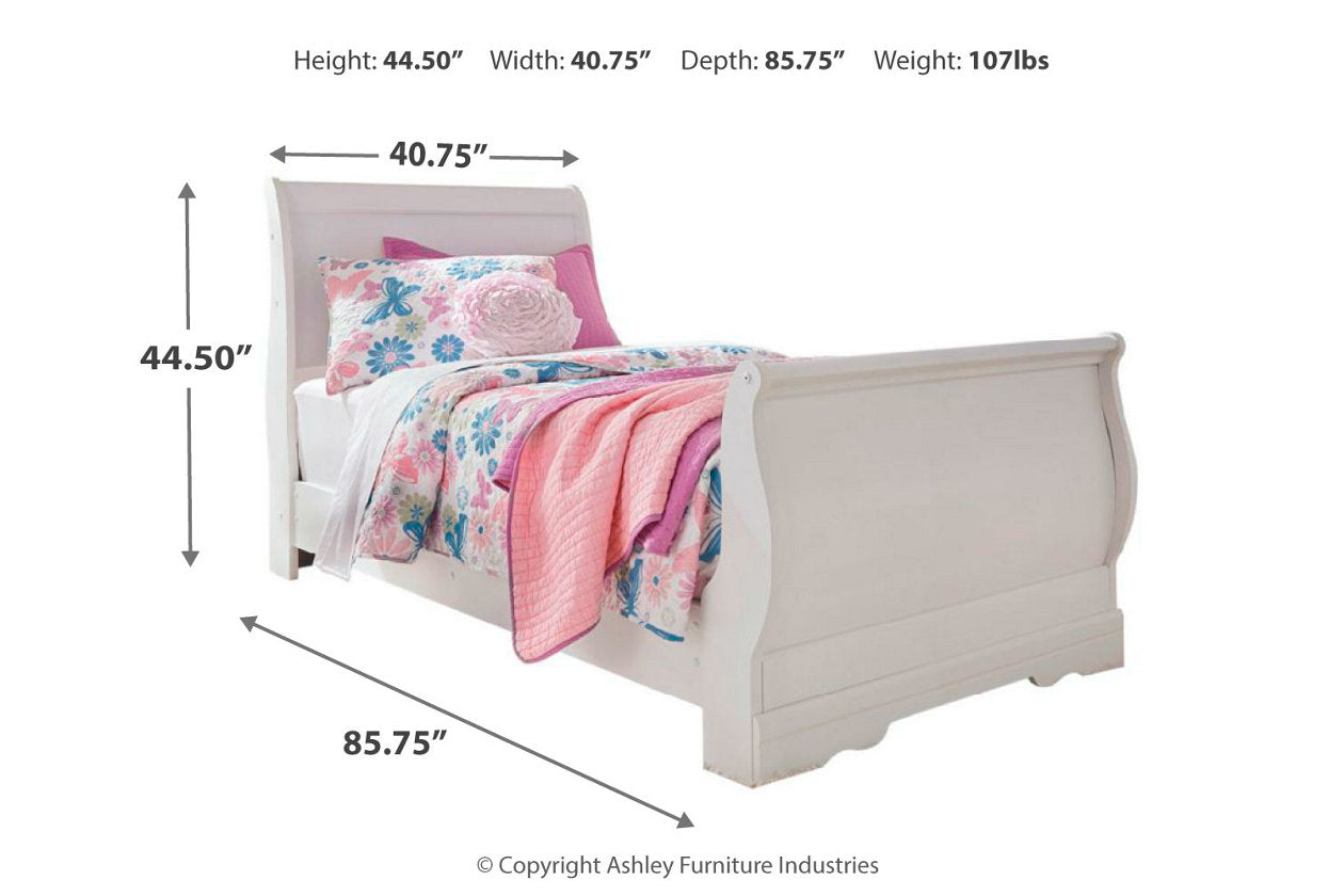 Anarasia White Twin Sleigh Bed - SET | B129-63 | B129-82 | B129-62 - Bien Home Furniture & Electronics