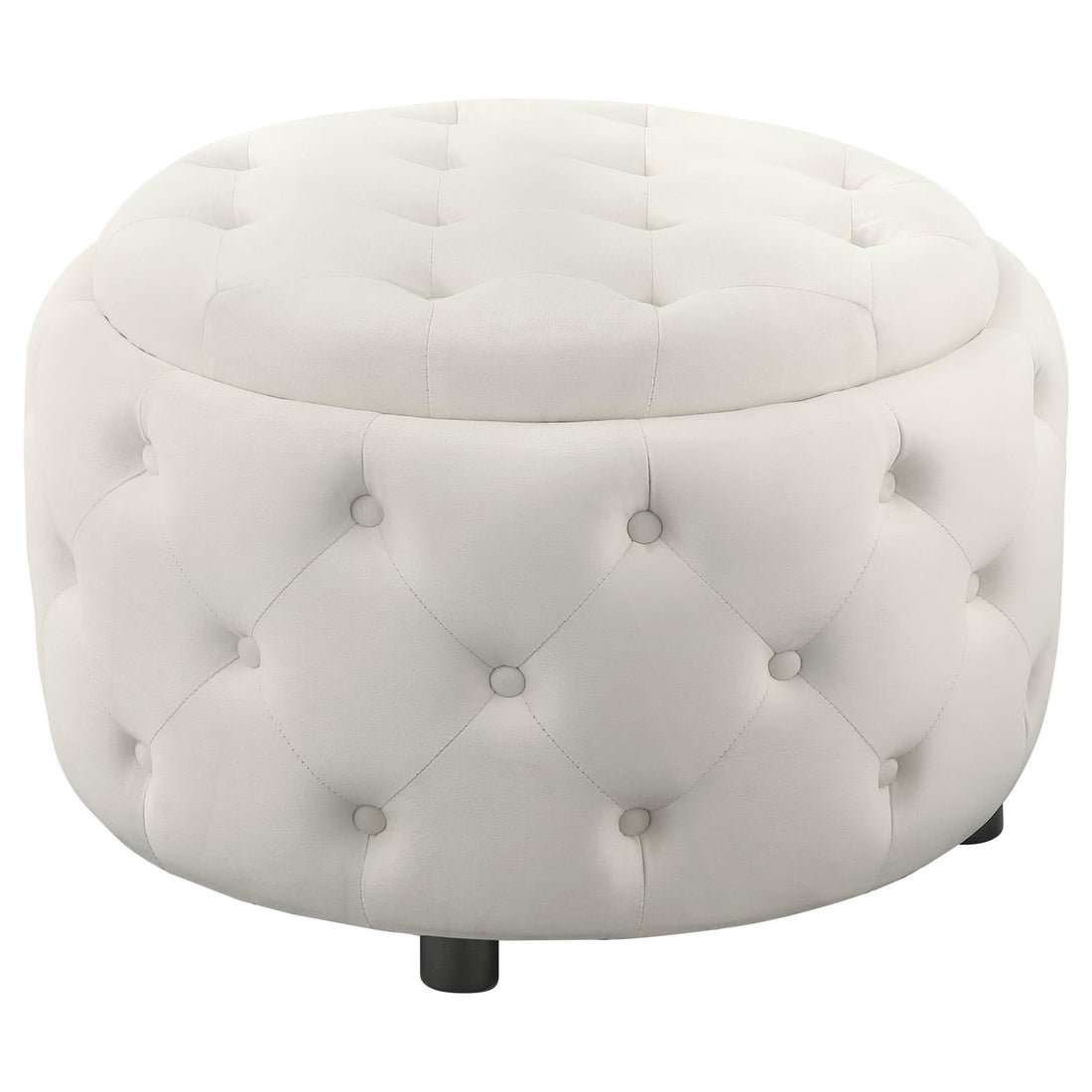 Angelina Tufted Storage Round Ottoman Pearl - 915407 - Bien Home Furniture &amp; Electronics