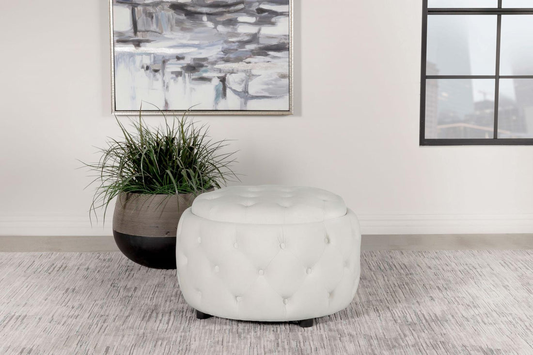 Angelina Tufted Storage Round Ottoman Pearl - 915407 - Bien Home Furniture &amp; Electronics