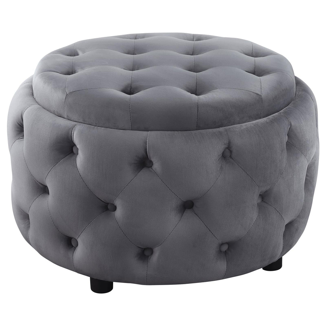 Angelina Tufted Storage Round Ottoman Steel Gray - 915408 - Bien Home Furniture &amp; Electronics