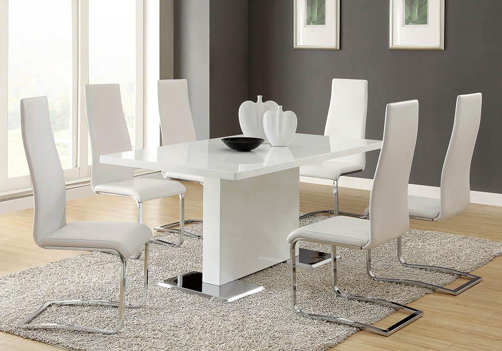 Anges Glossy White T-Shaped Pedestal Dining Table - 102310 - Bien Home Furniture & Electronics