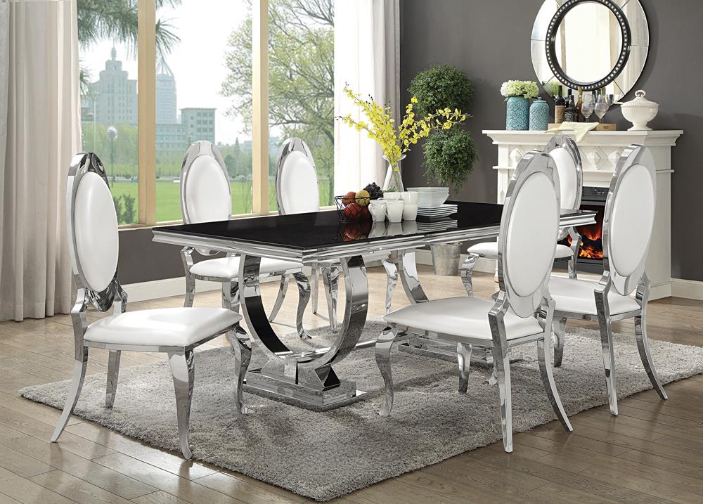 Antoine Cream/Chrome Oval Back Side Chairs, Set of 2 - 107872N - Bien Home Furniture & Electronics