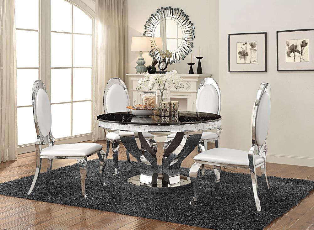 Antoine Cream/Chrome Oval Back Side Chairs, Set of 2 - 107872N - Bien Home Furniture & Electronics
